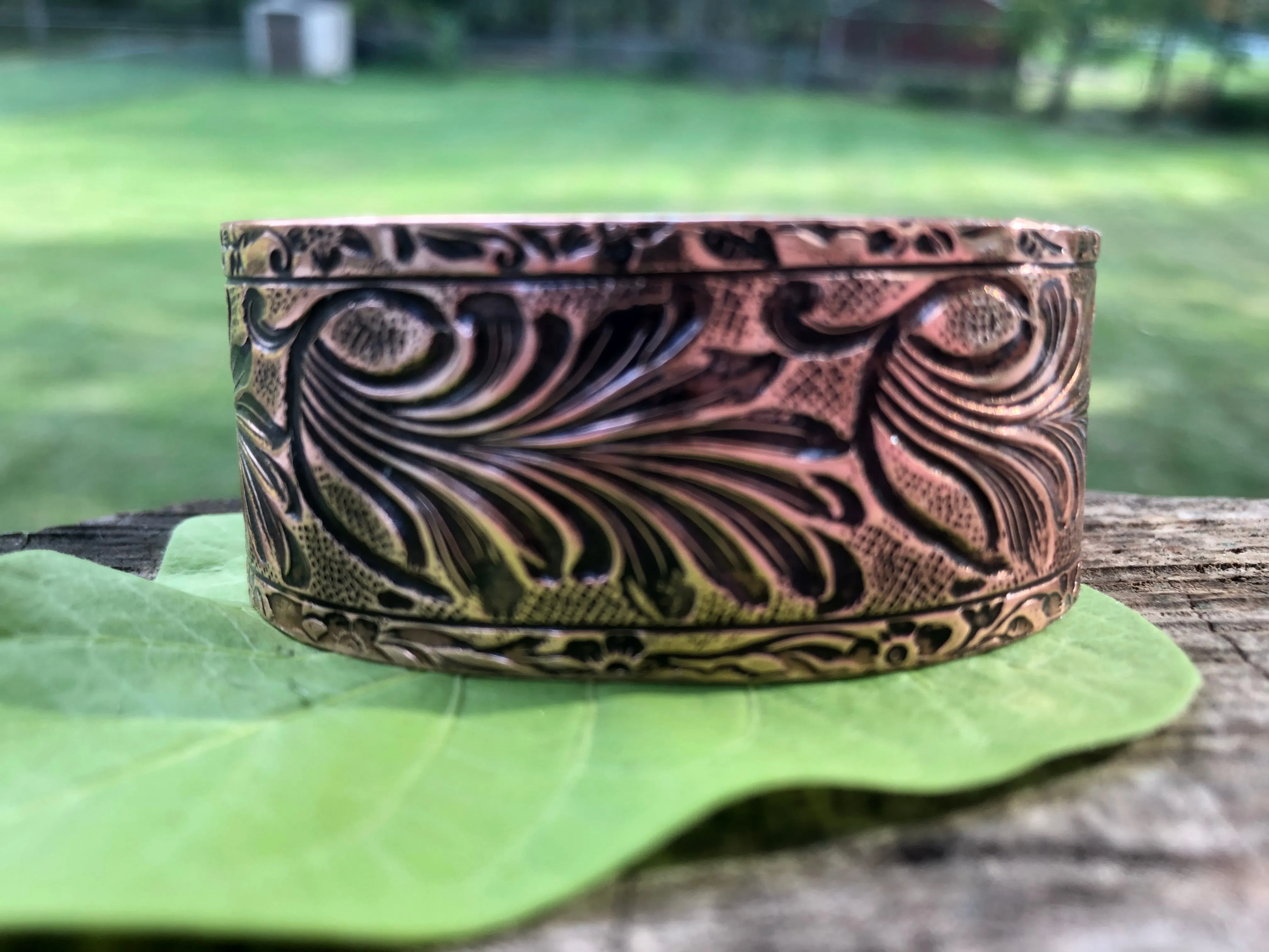 Copper Cuff Bracelet Stylized Leaf