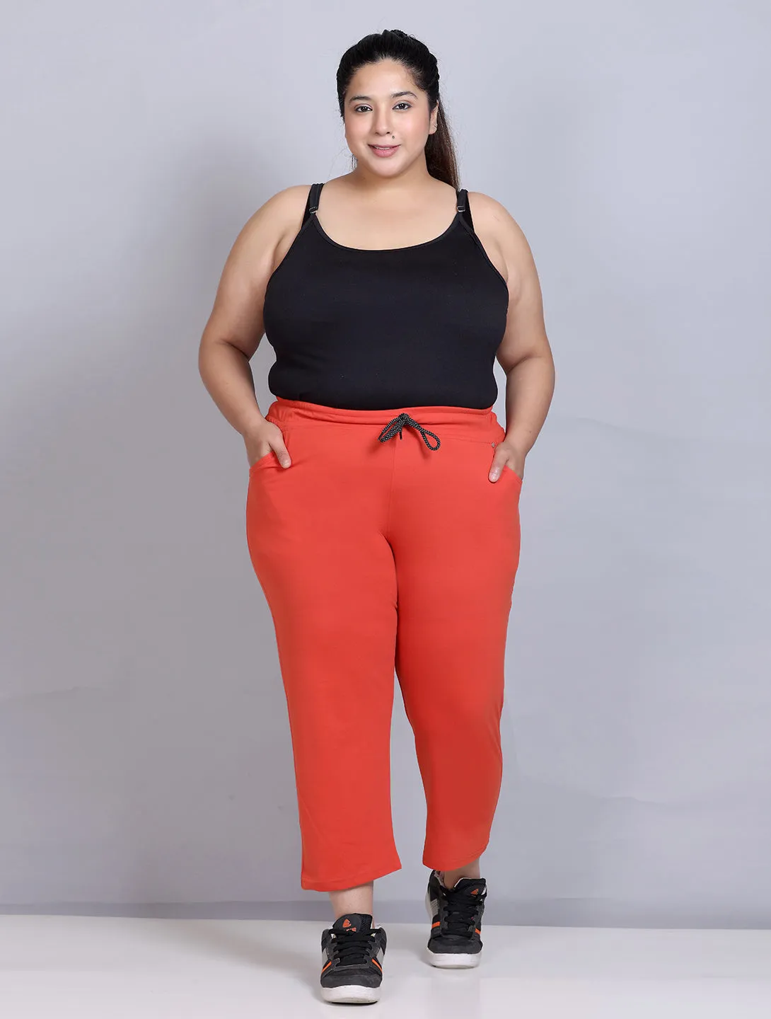 Cotton Capris For Women - Half Capri Pants - Tangy Orange