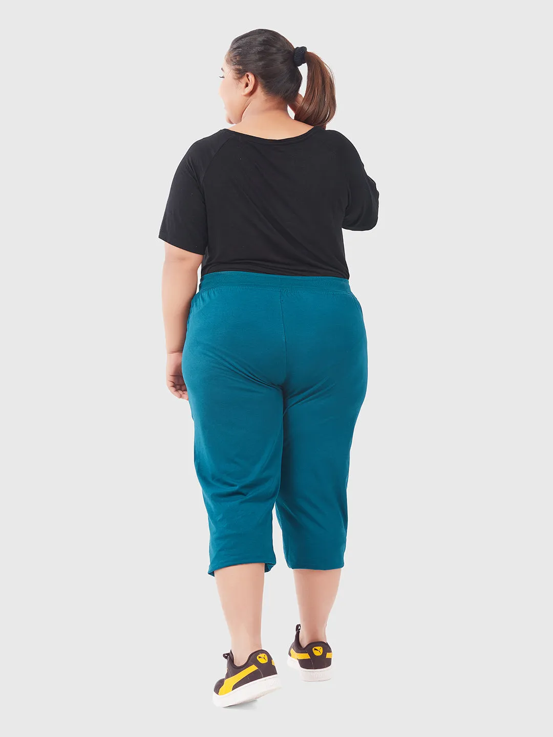 Cotton Capris For Women - Half Capri Pants - Teal Blue