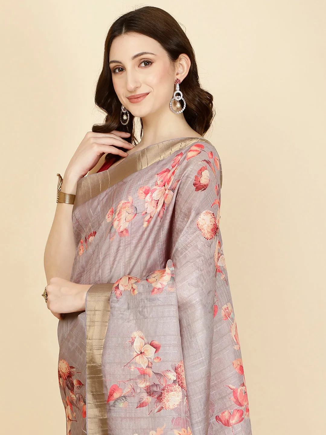 Digital Floral Printed Handloom Saree