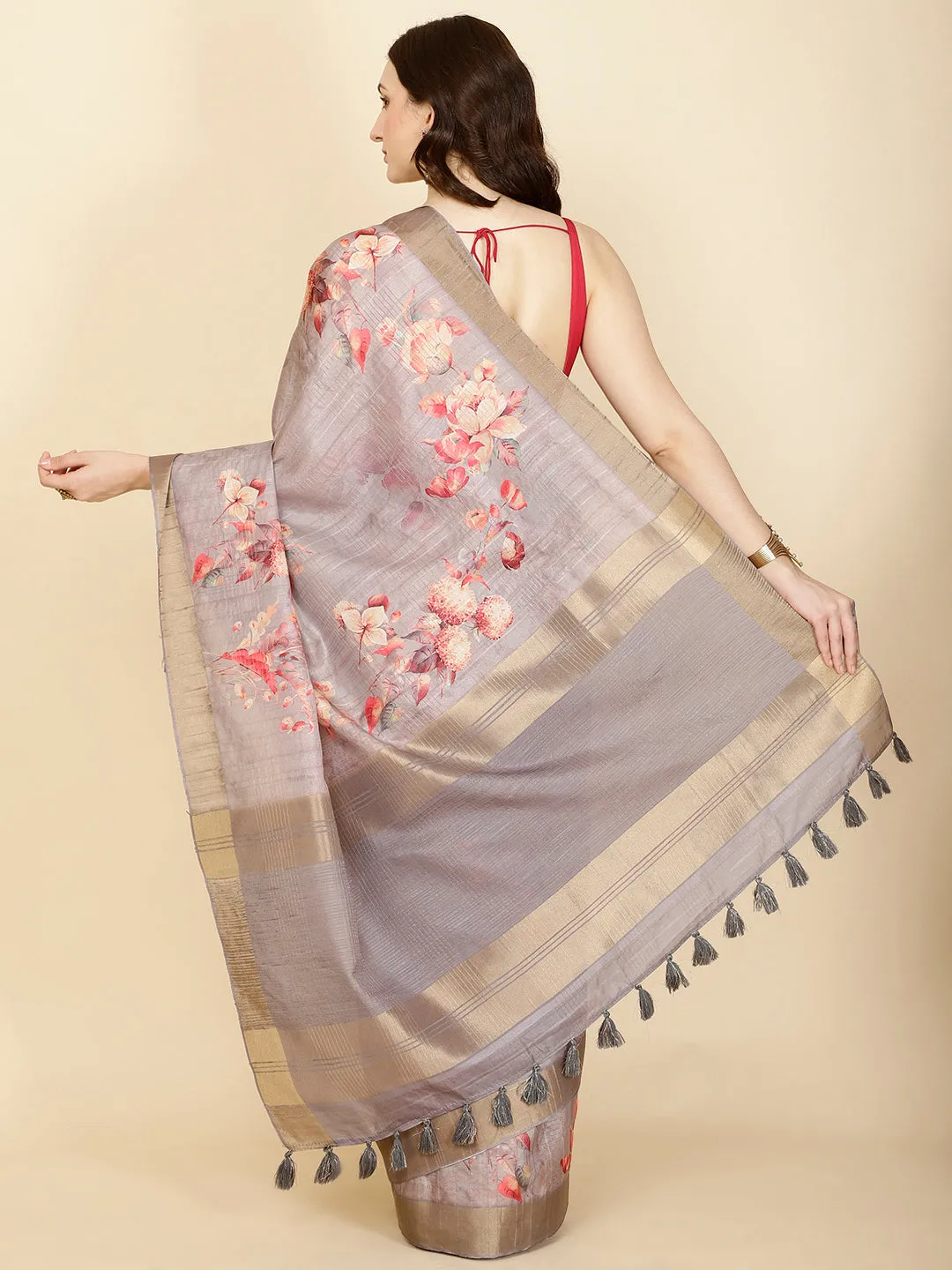 Digital Floral Printed Handloom Saree