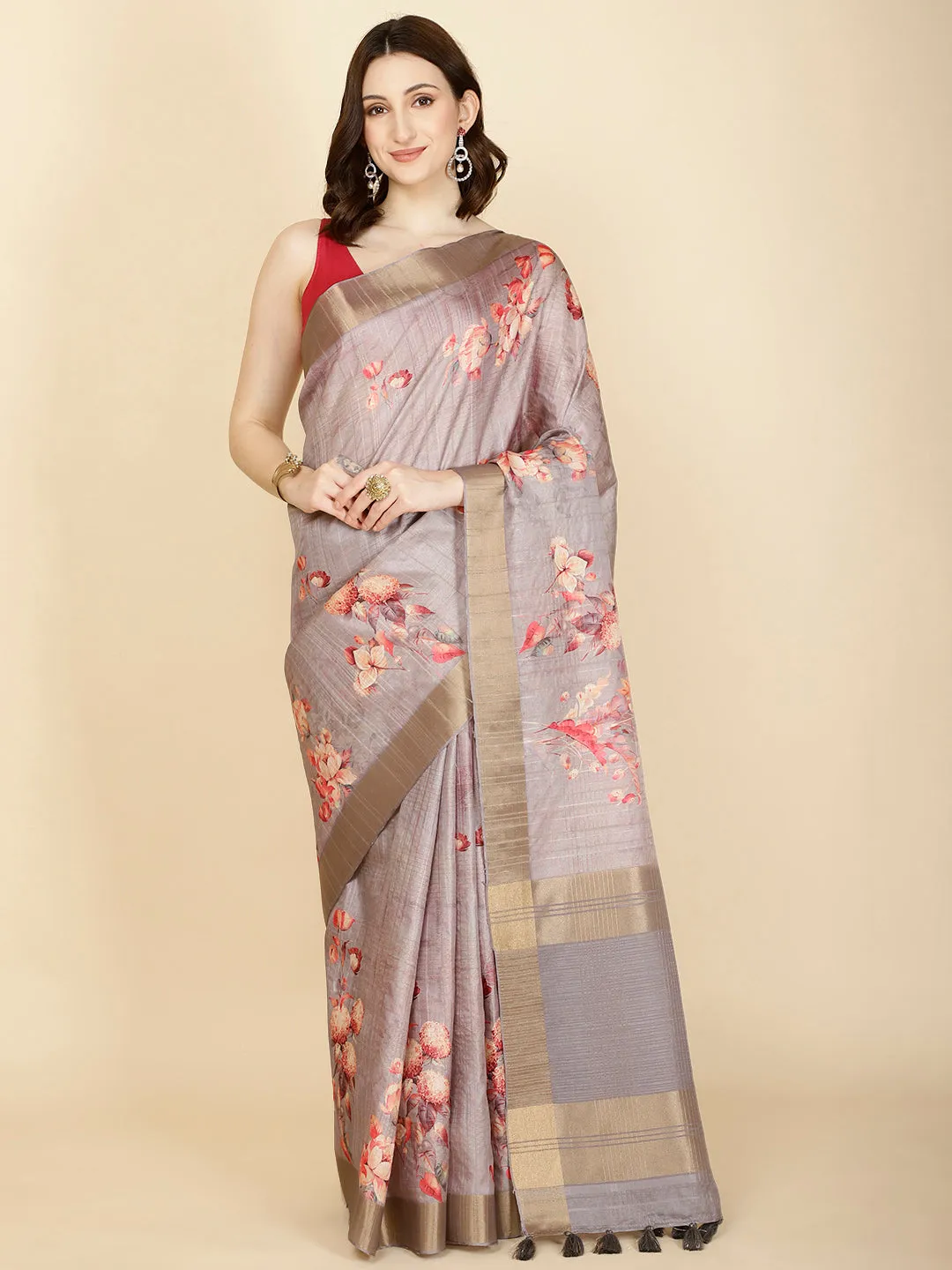 Digital Floral Printed Handloom Saree