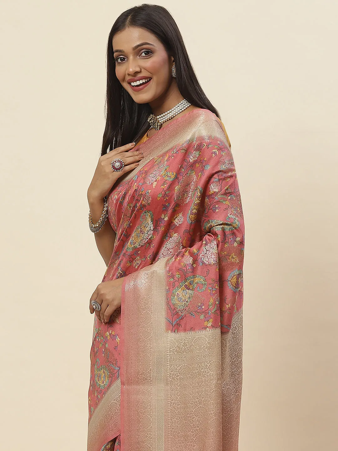 Digital Floral Printed Tussar Saree