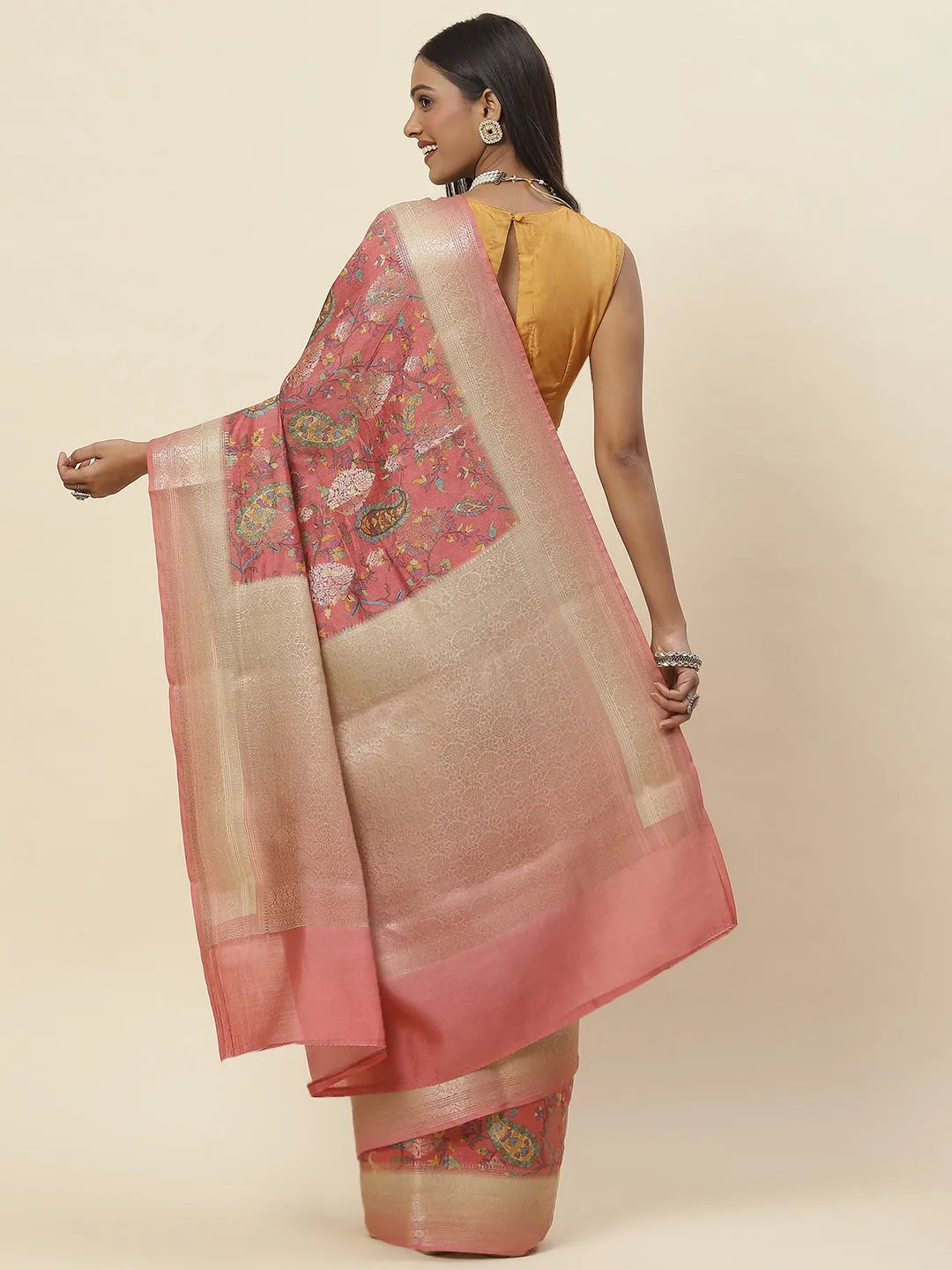 Digital Floral Printed Tussar Saree