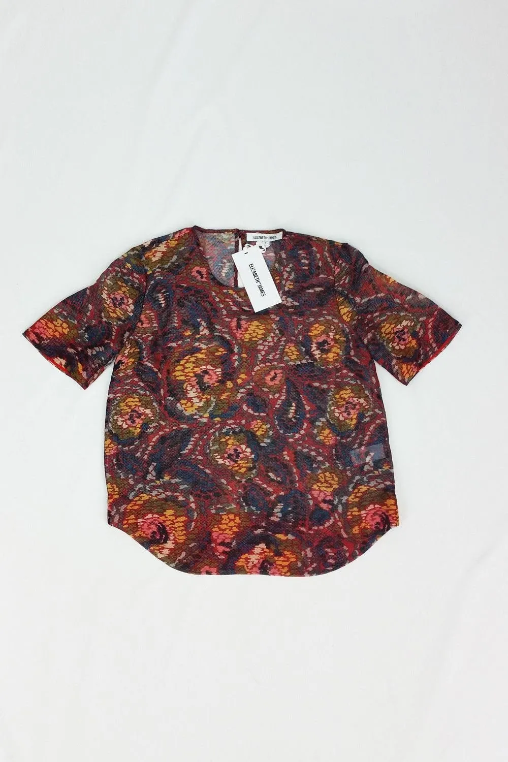 ELIZABETH & JAMES Piper Red Floral Print T-Shirt Top (UK 8)