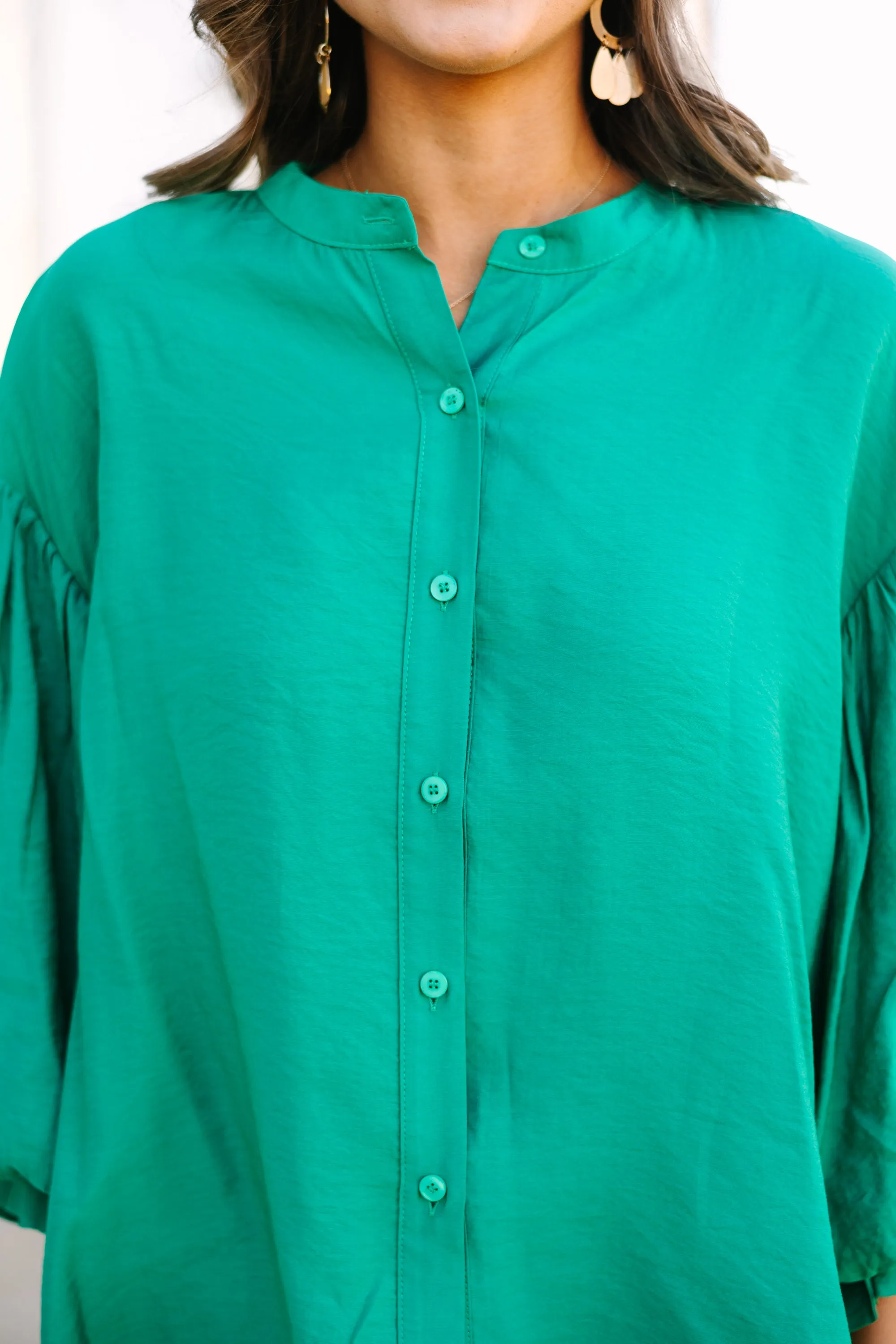 Fate: Far From Over Kelly Green Puff Sleeve Blouse