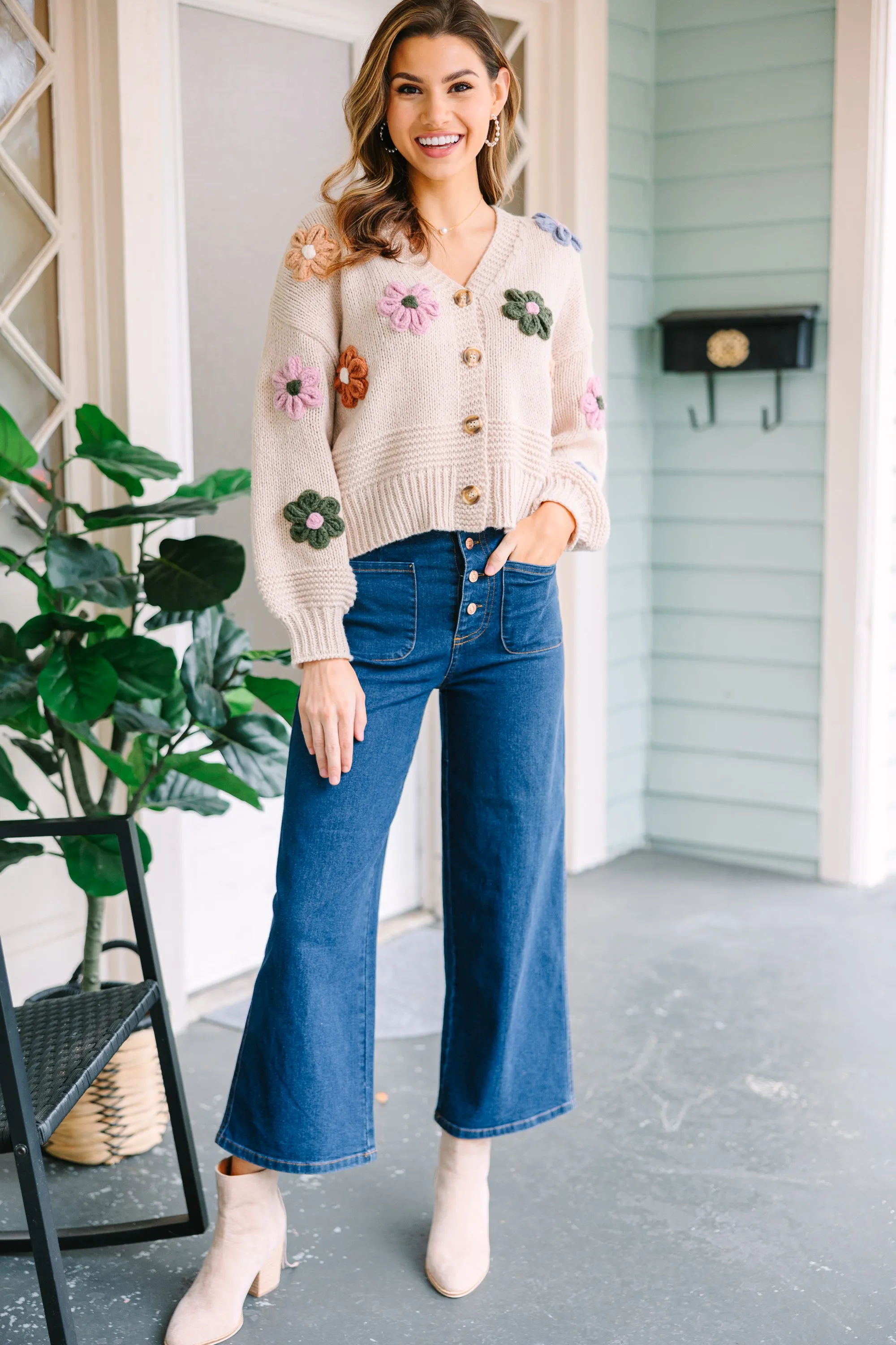 Feeling My Best Ecru White Floral Cardigan