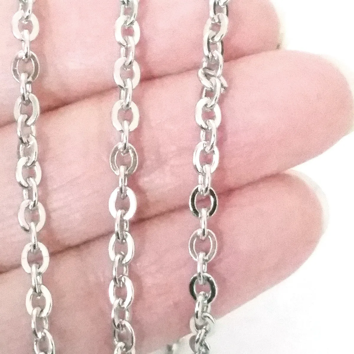 Flattened Link Stainless Steel Chain, 3.5x3mm, Open Link Rolo Cross Chain, Lot Size 30 feet, #1915-1