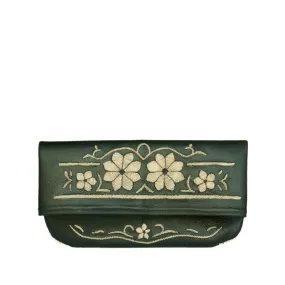 Floral Evening Clutch Bag in Black, Beige