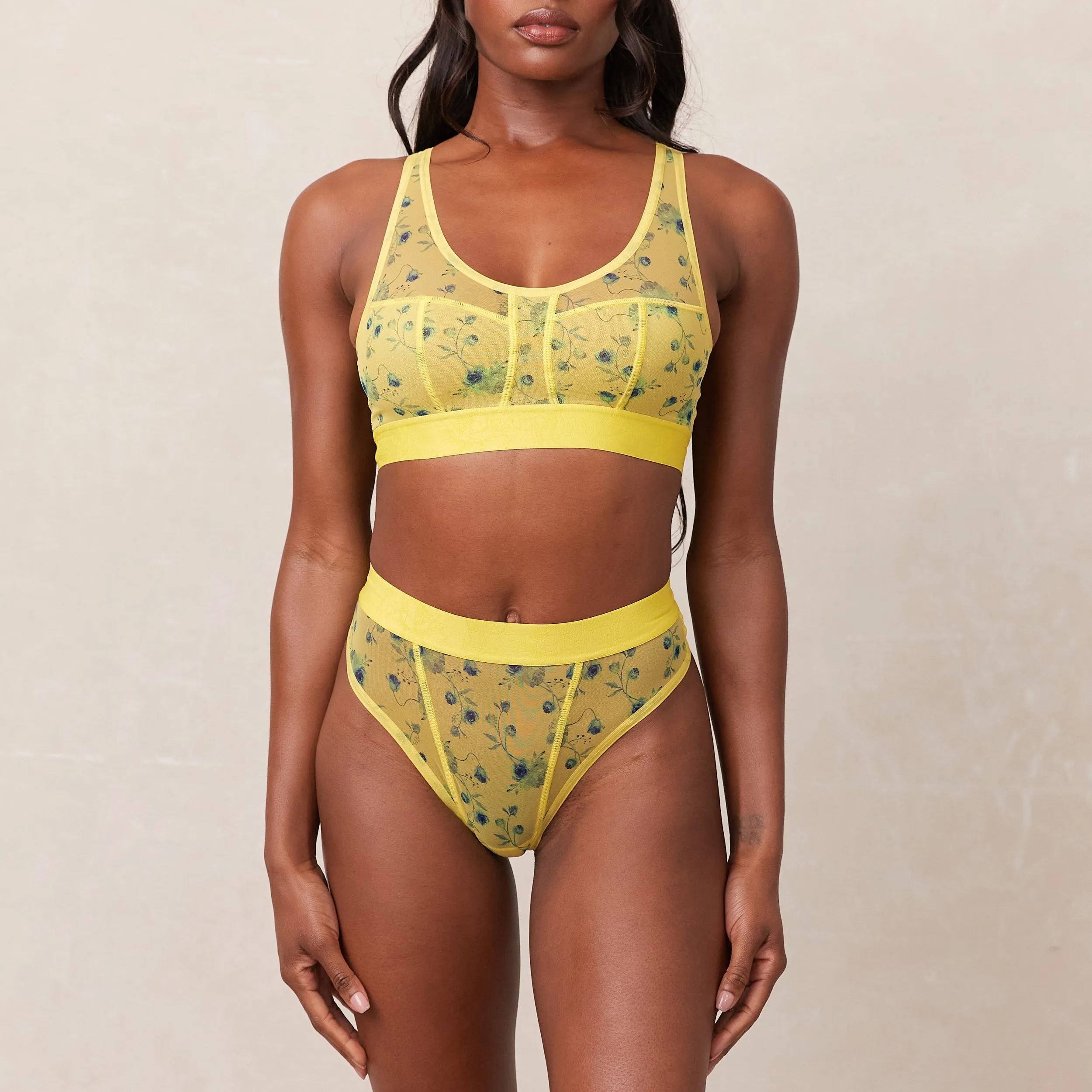 Floral Mesh Bralette  - Yellow