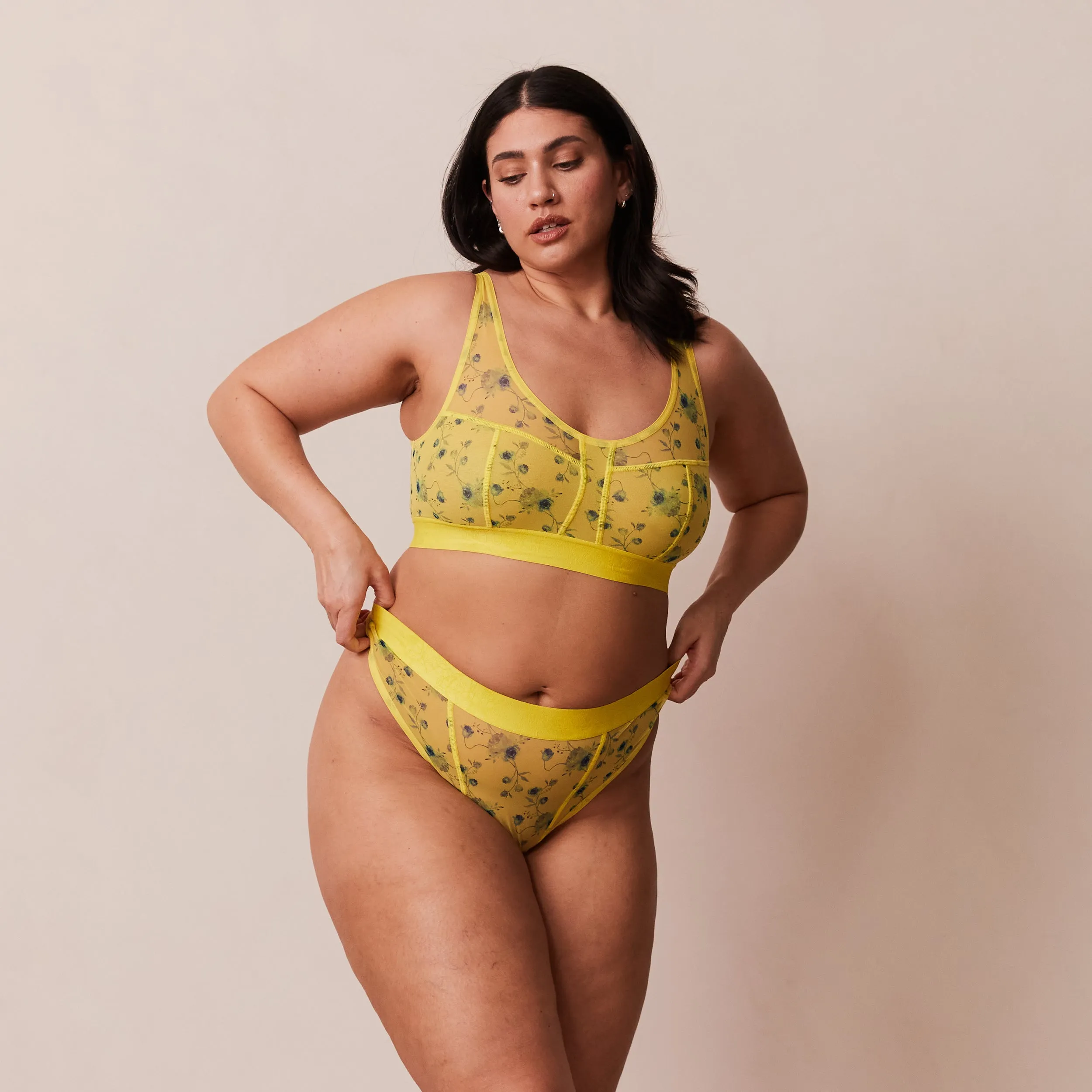 Floral Mesh Bralette  - Yellow