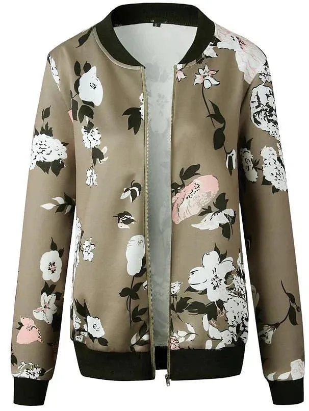 Floral Print Zip-Up Baseball Jacket for Women