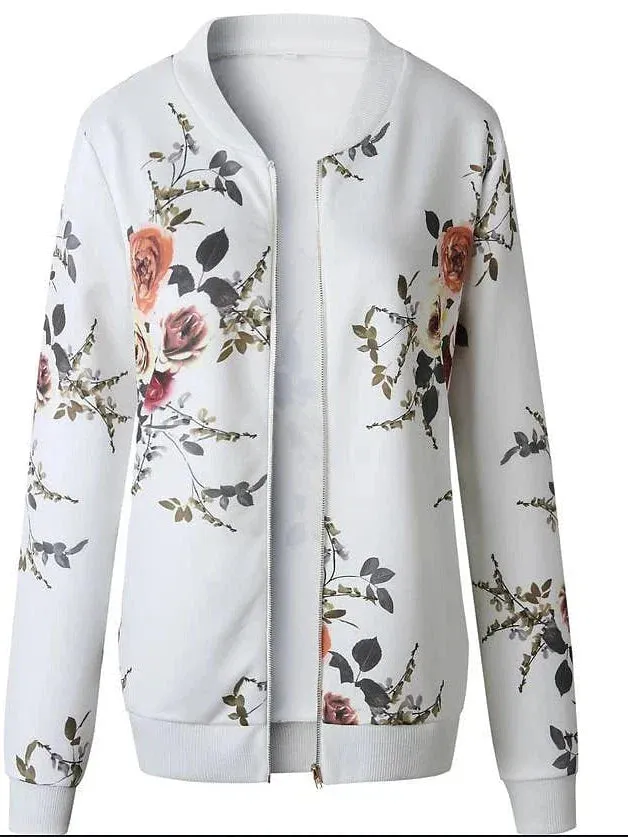 Floral Print Zip-Up Baseball Jacket for Women