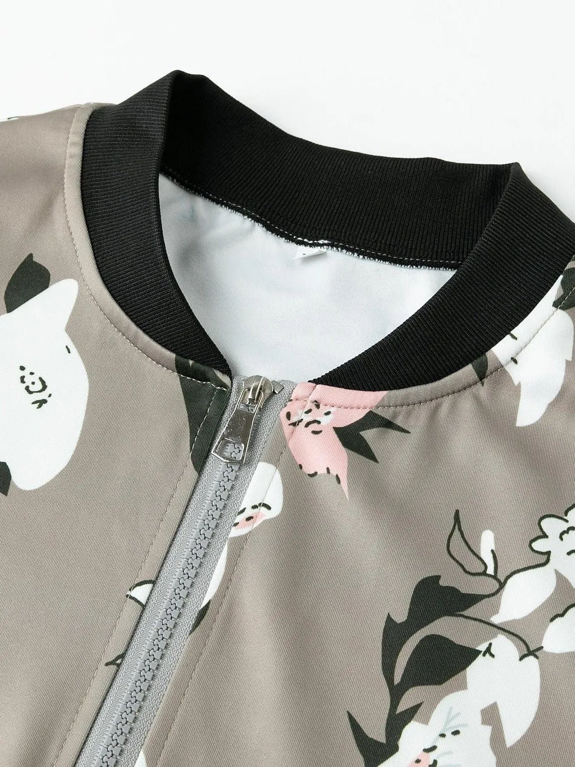 Floral Print Zip-Up Baseball Jacket for Women