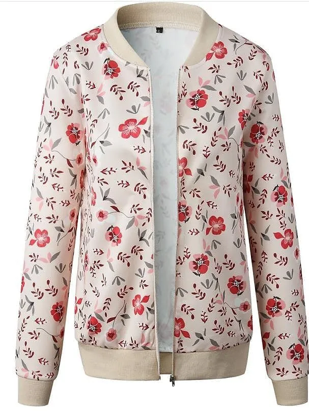 Floral Print Zip-Up Baseball Jacket for Women