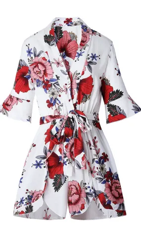 Floral V Neck Half Sleeve Romper