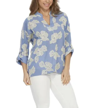 Frida Floral Blouse - Blue/Beige