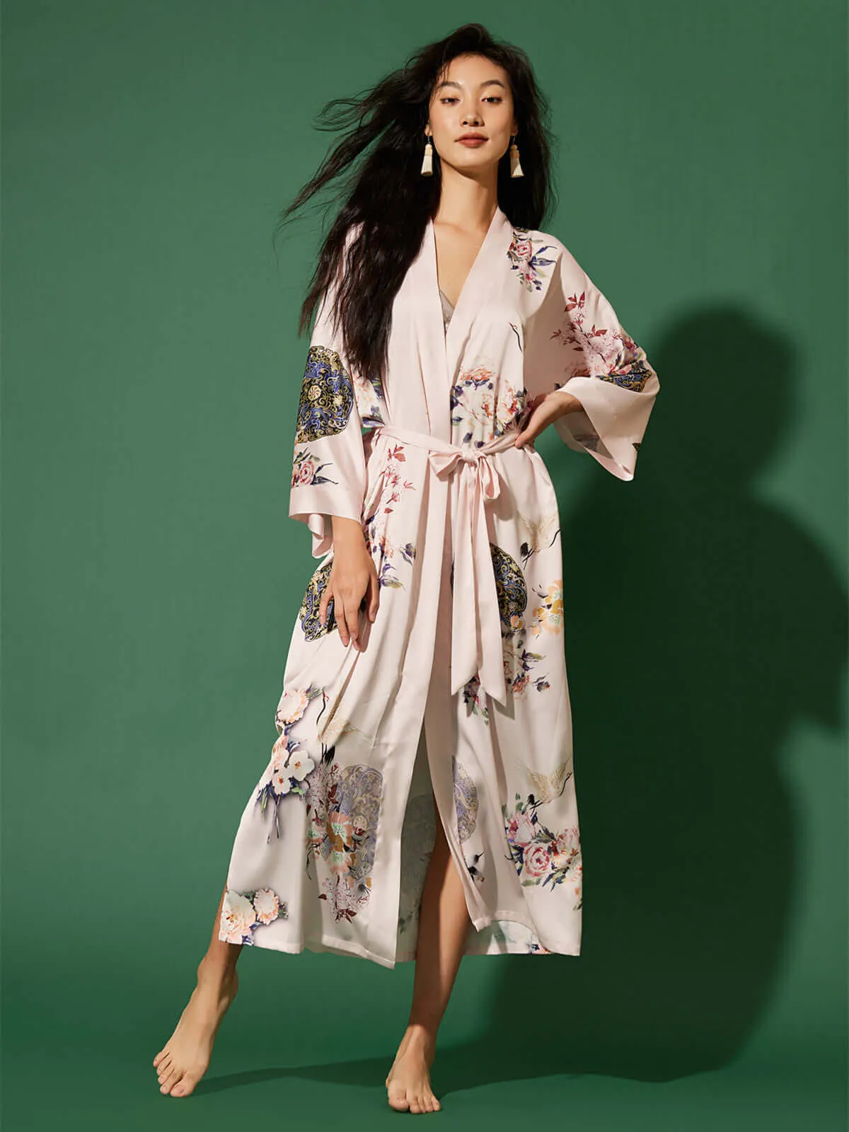 Garden Crane Blush Kimono Robe