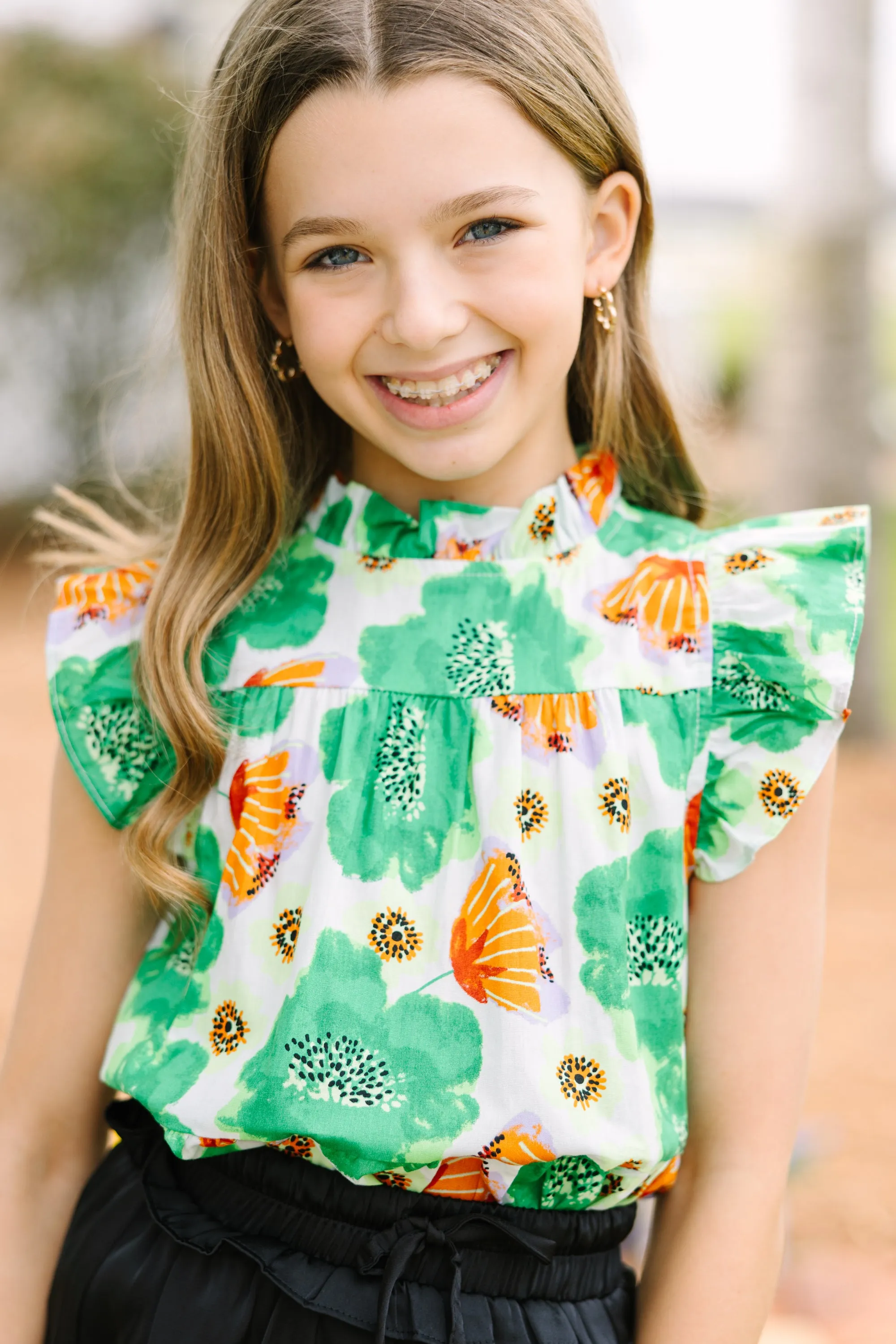 Girls: Good Opportunities Green Floral Blouse