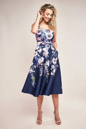 Goddiva Scuba Foam Floral Midi Dress