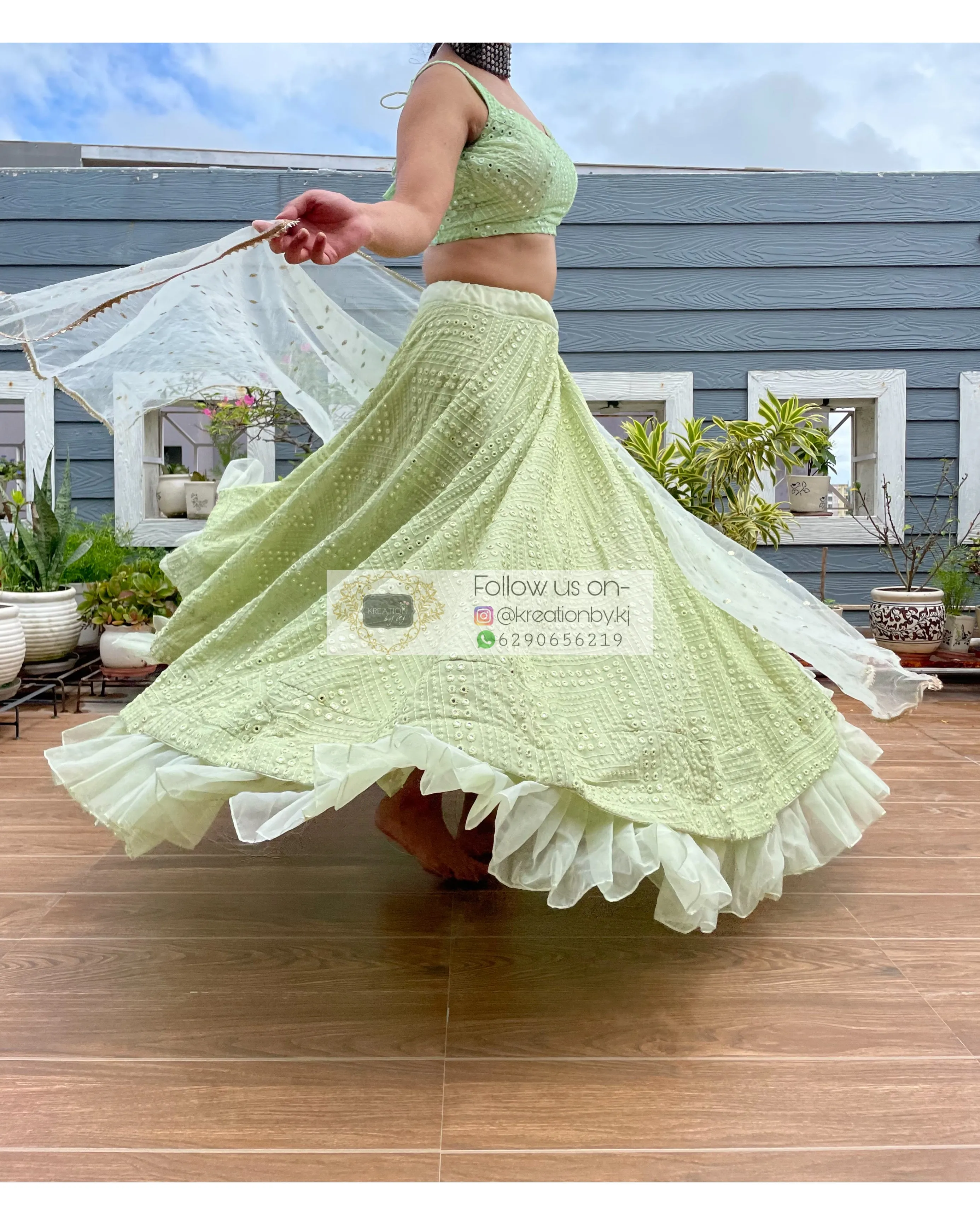 Green Sheesh Mahal Lehenga Set