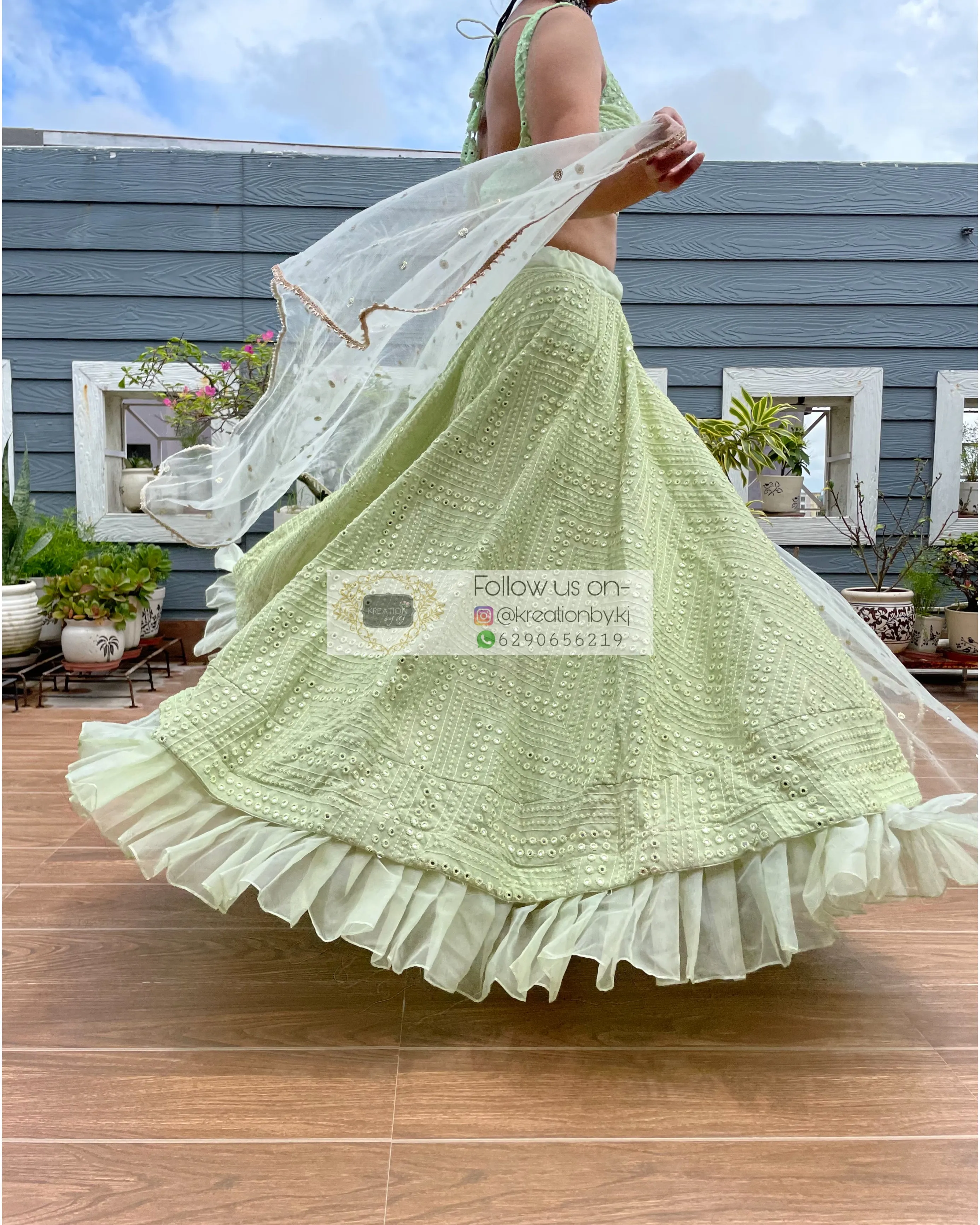 Green Sheesh Mahal Lehenga Set