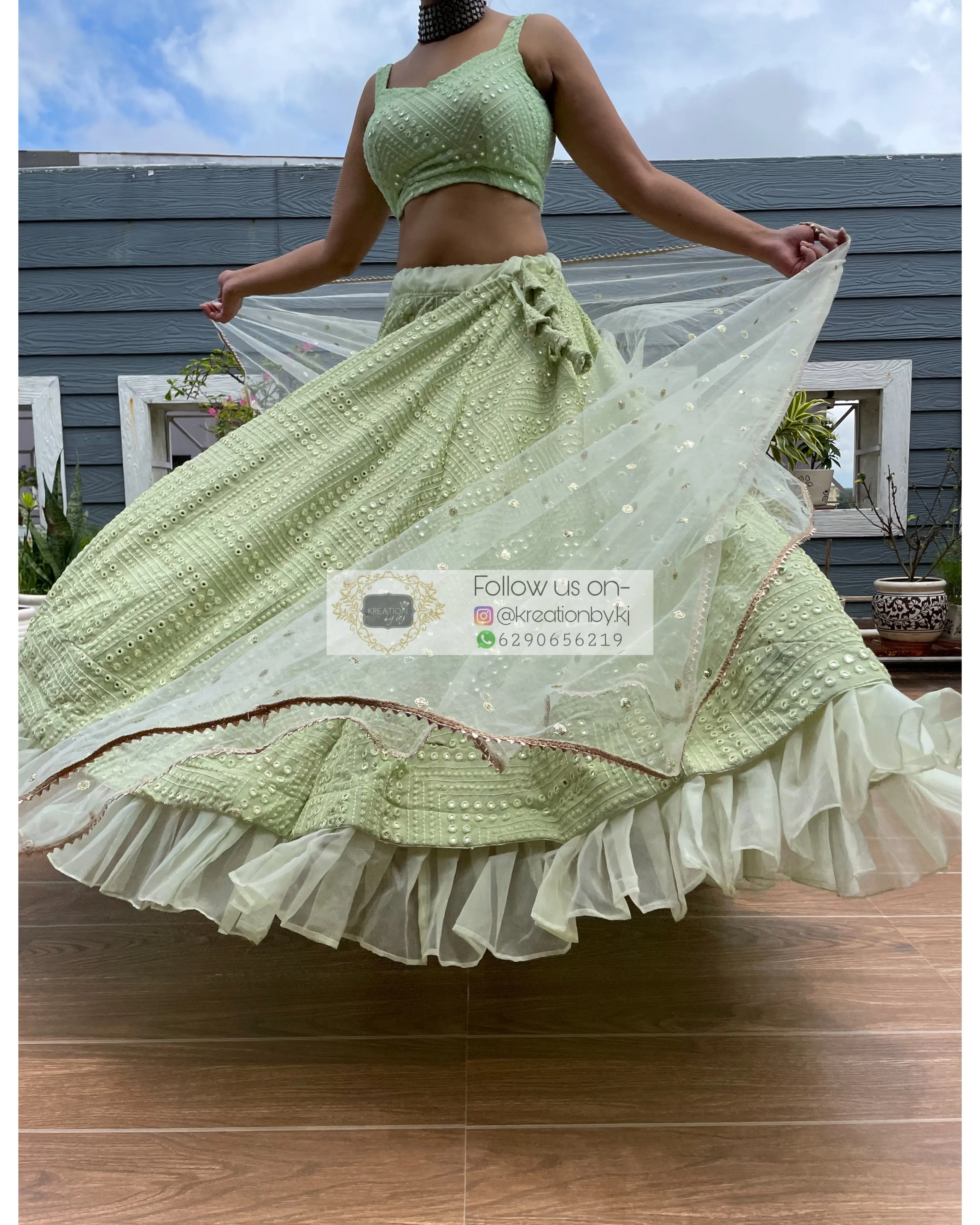 Green Sheesh Mahal Lehenga Set