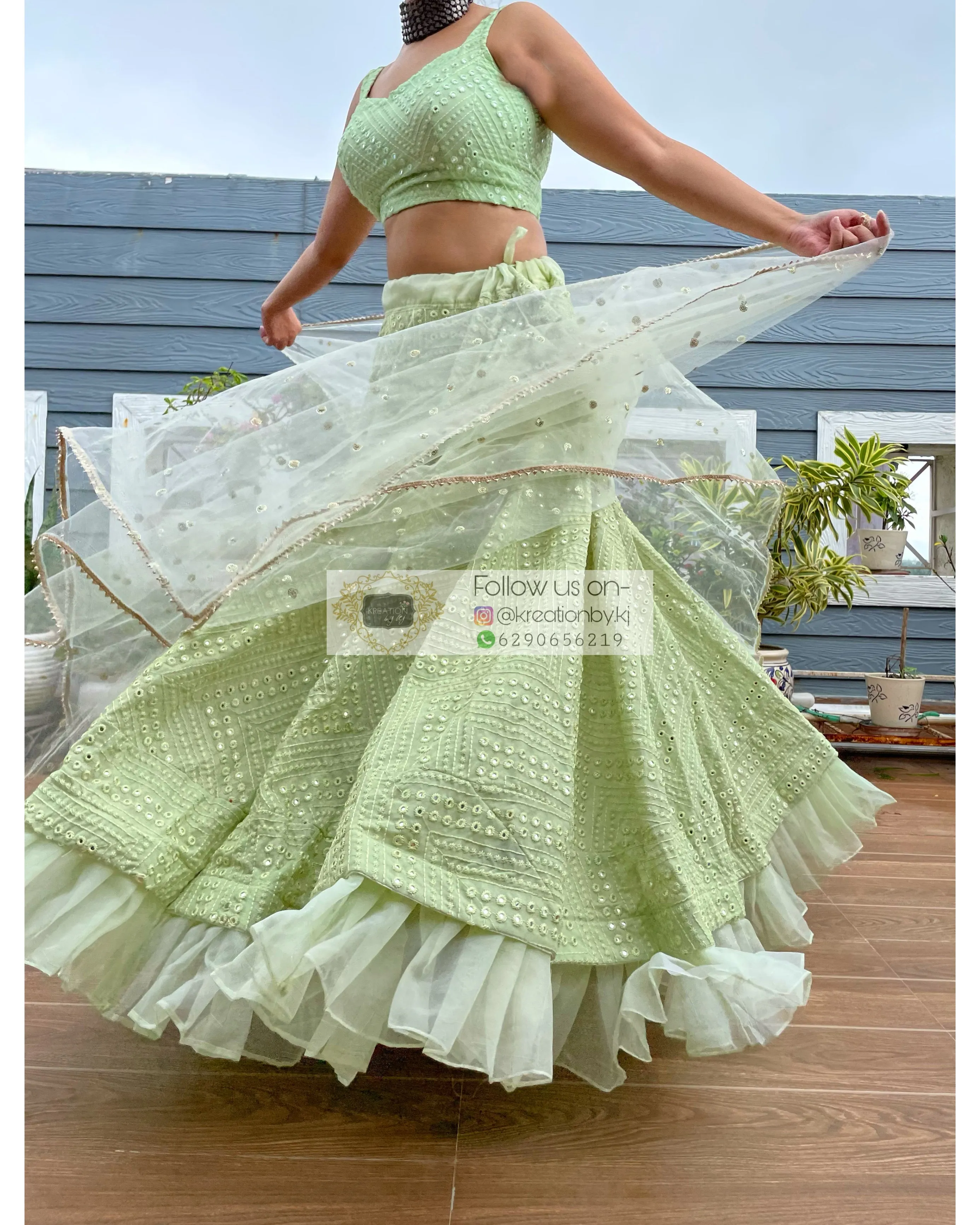 Green Sheesh Mahal Lehenga Set