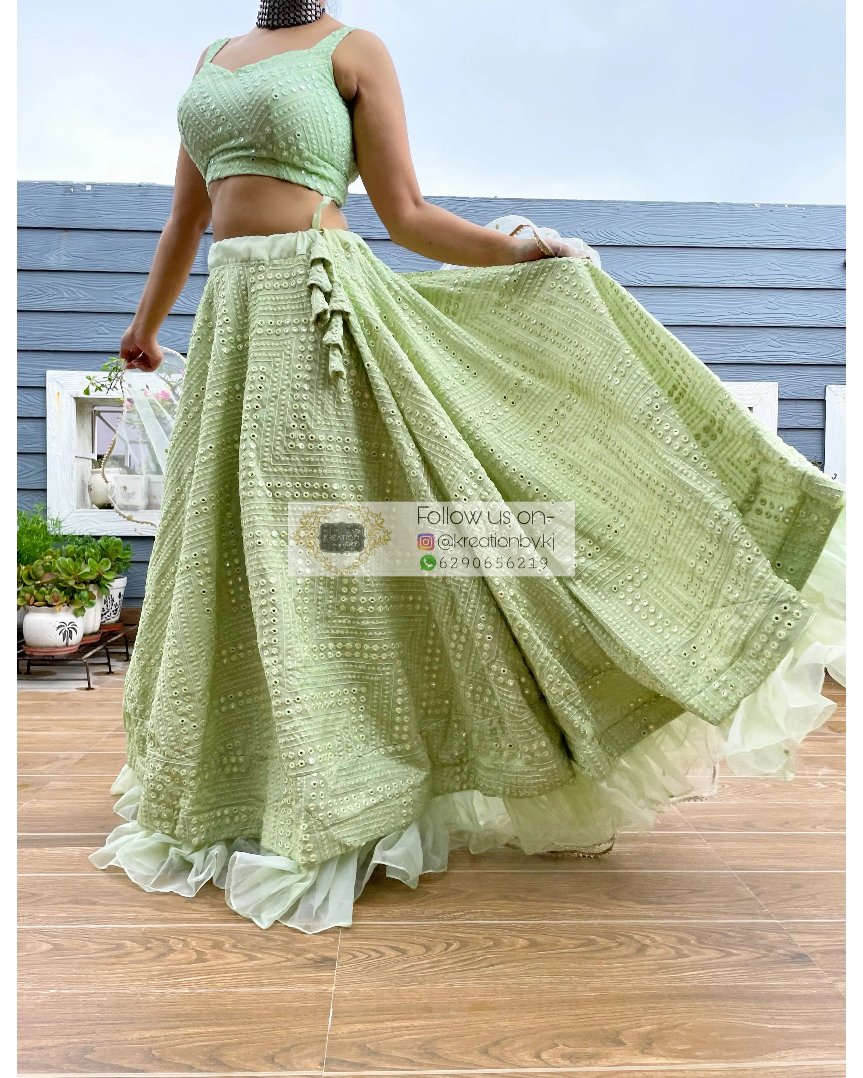 Green Sheesh Mahal Lehenga Set