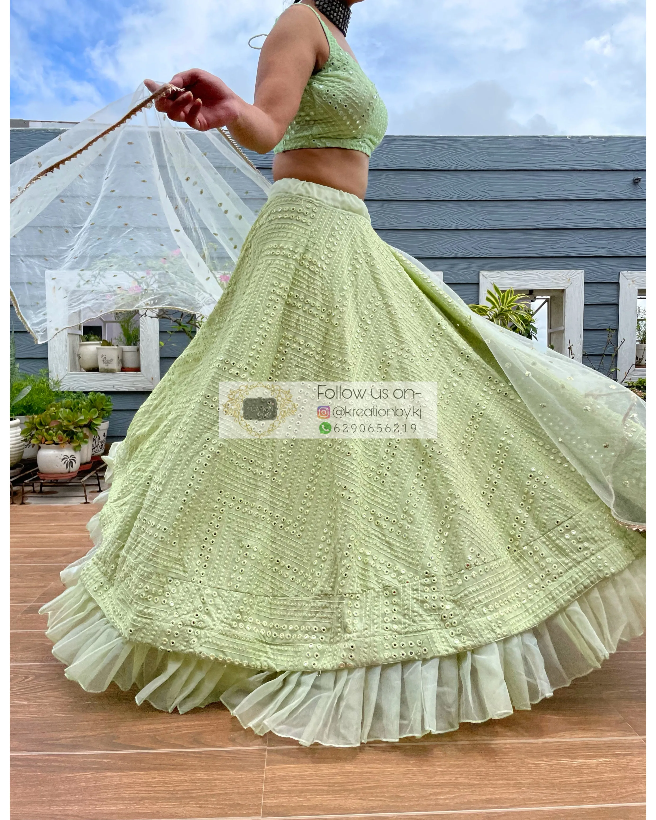 Green Sheesh Mahal Lehenga Set