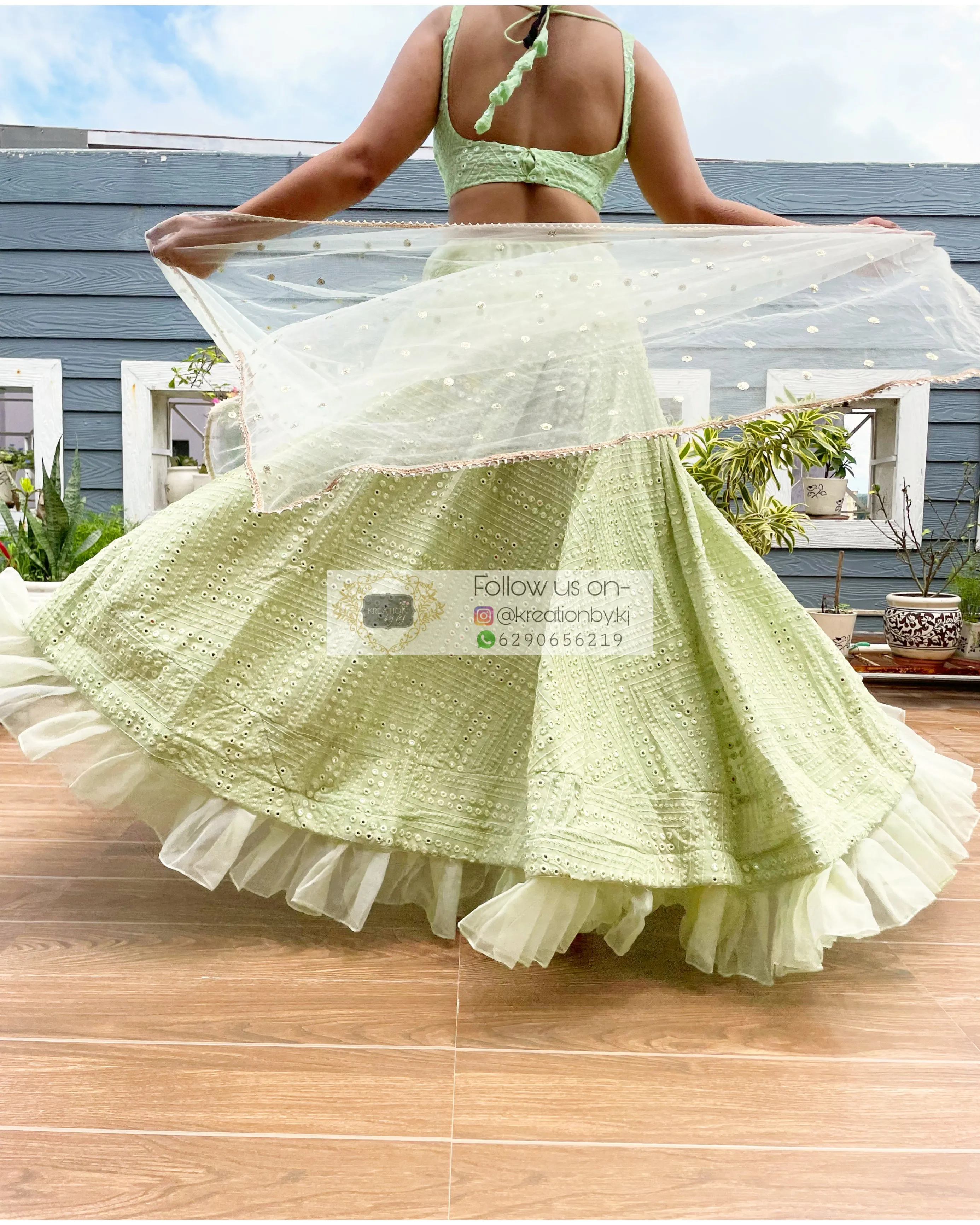 Green Sheesh Mahal Lehenga Set