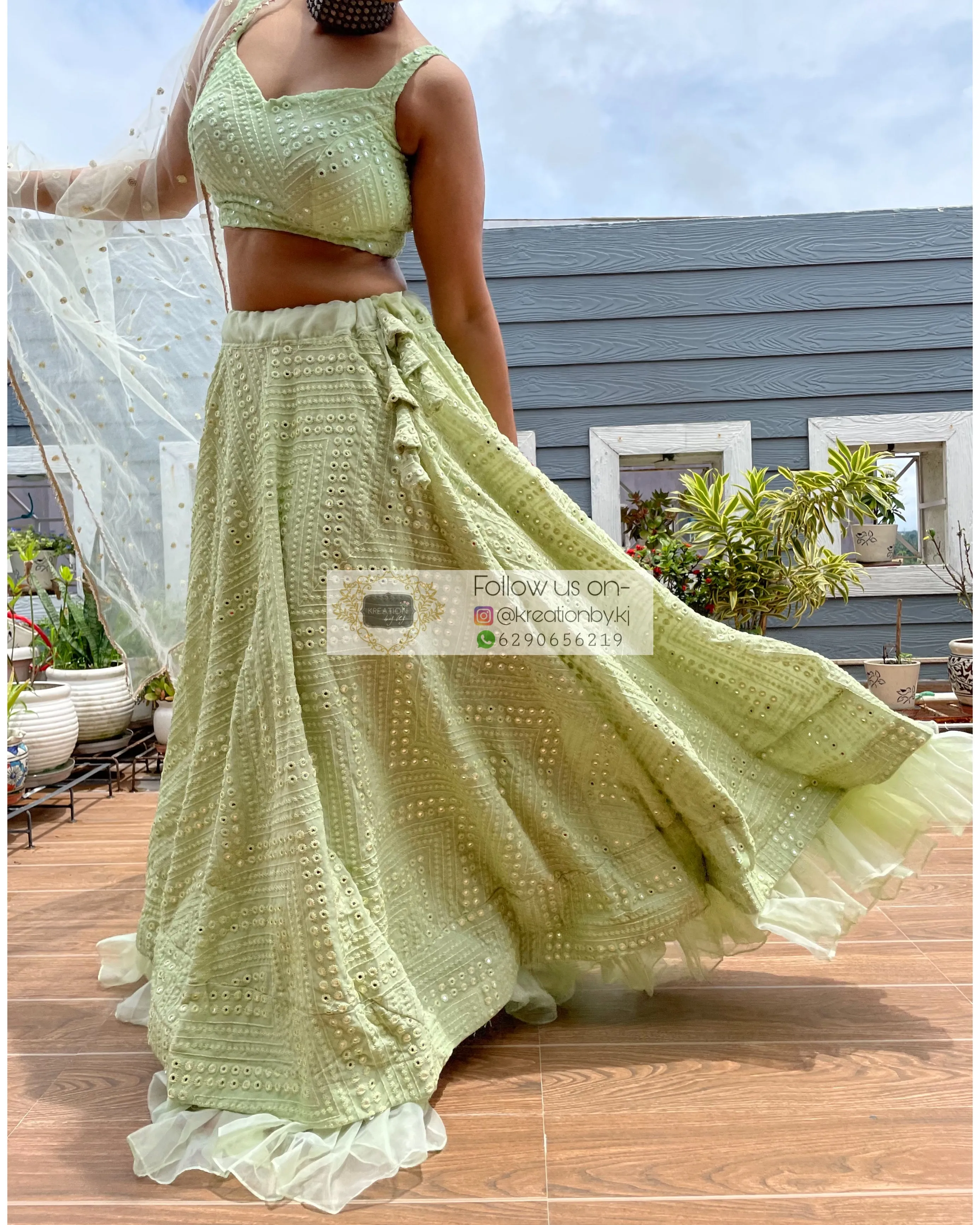 Green Sheesh Mahal Lehenga Set