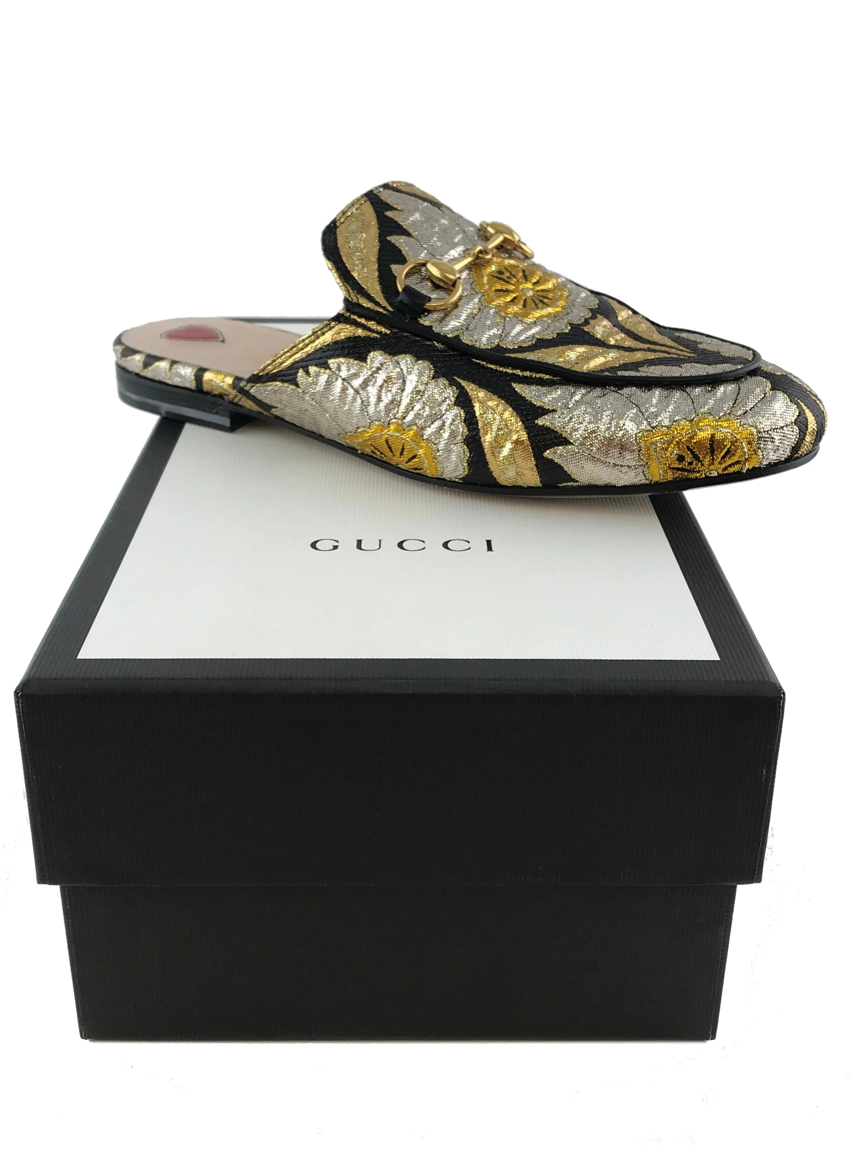 Gucci Princetown Floral Jacquard Horsebit Mules Size 6.5