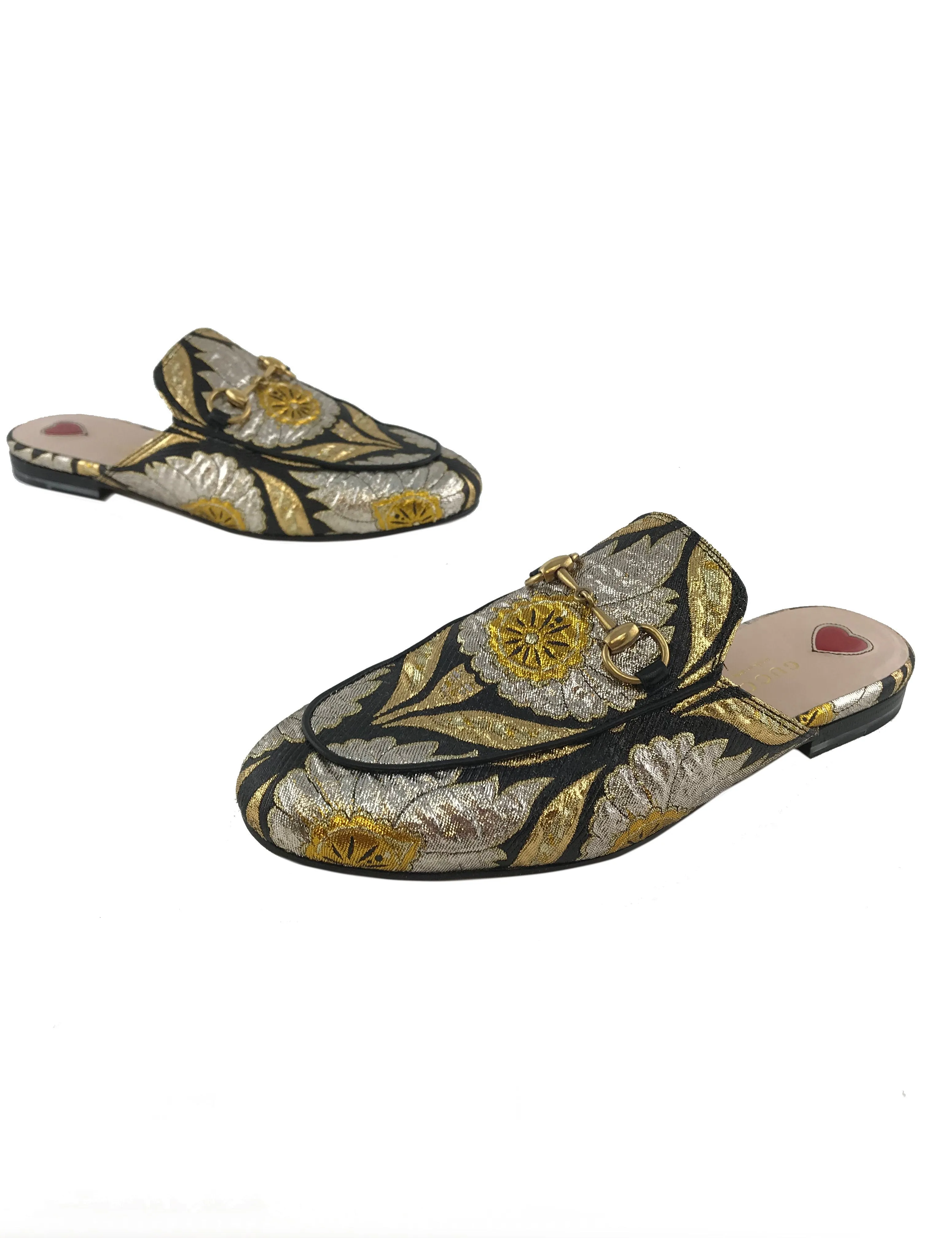 Gucci Princetown Floral Jacquard Horsebit Mules Size 6.5