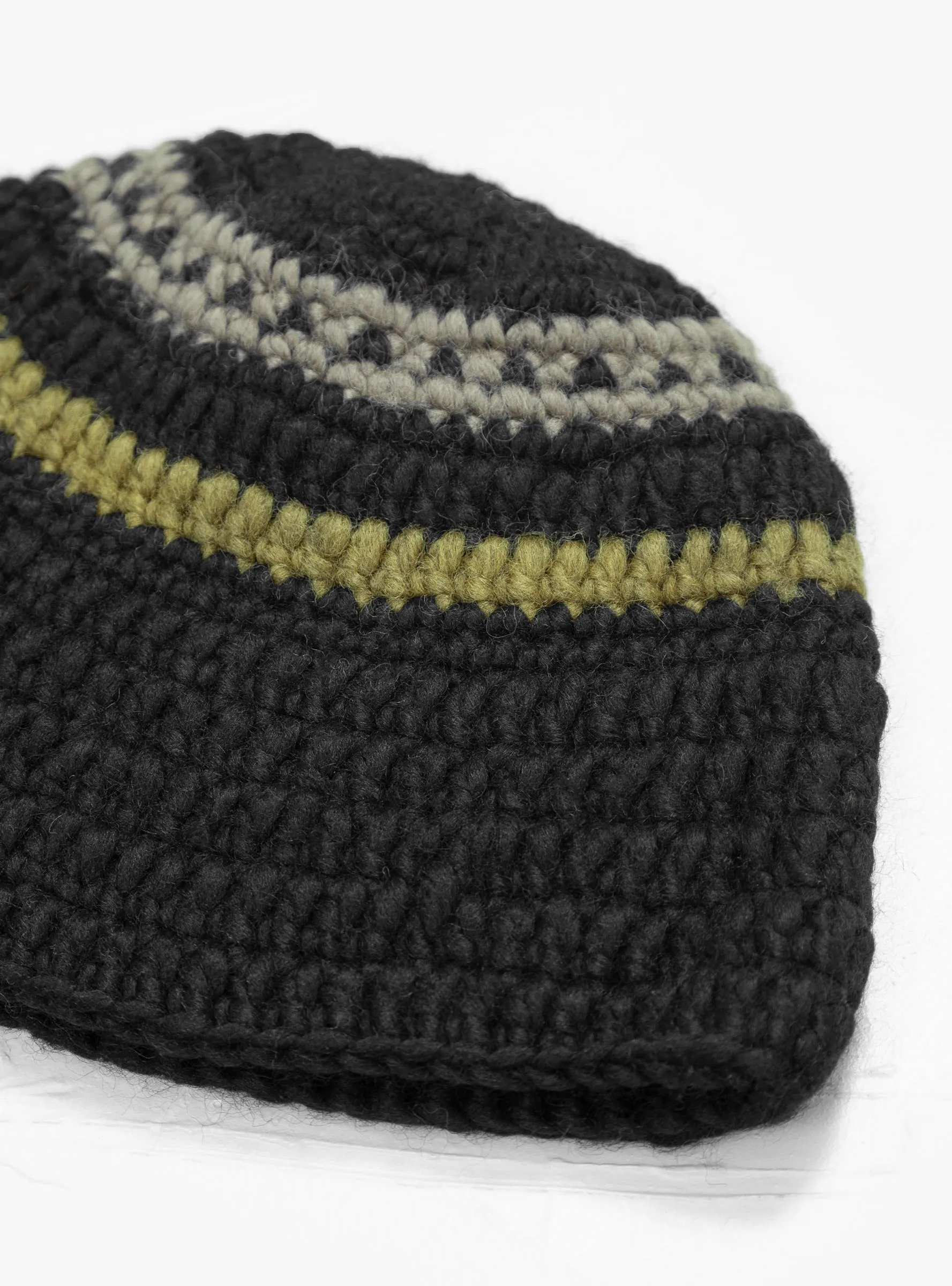 Hand Knit Roll Beanie Black