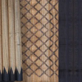 Handwoven Beige with Black Matka Silk Saree - 1212T000785DSC