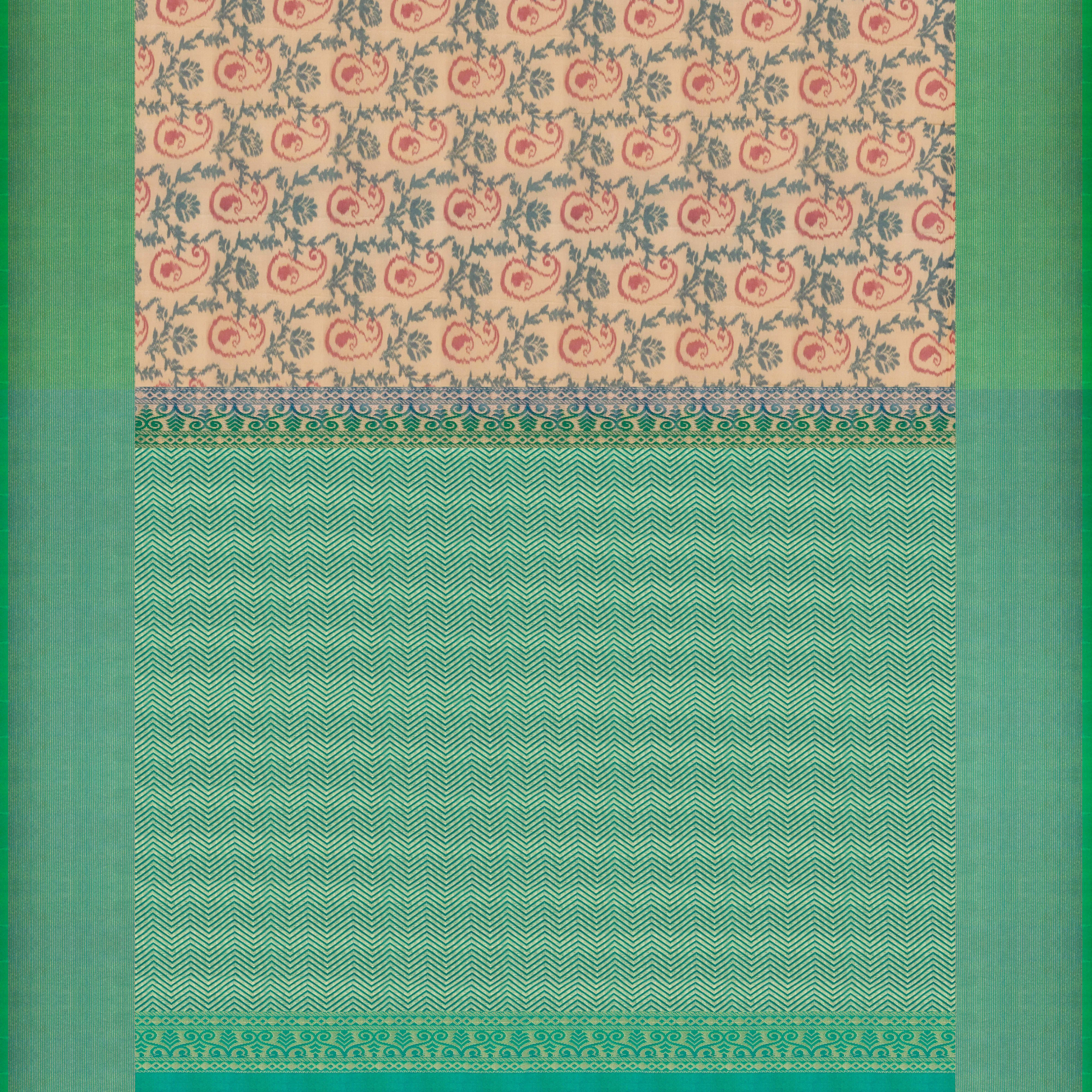 Handwoven Beige with Green Soft Silk Saree - 2104T009703DSC