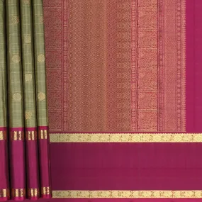 Handwoven Green with Magenta Kanjivaram Silk Saree - 1617T006321DSC