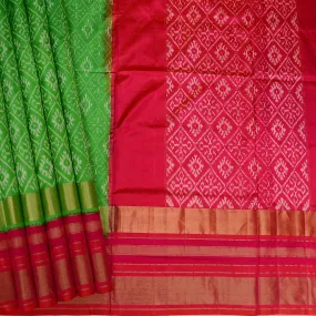 Handwoven Green with Pink Ikat Patola Silk Saree - 359N014320DSJ