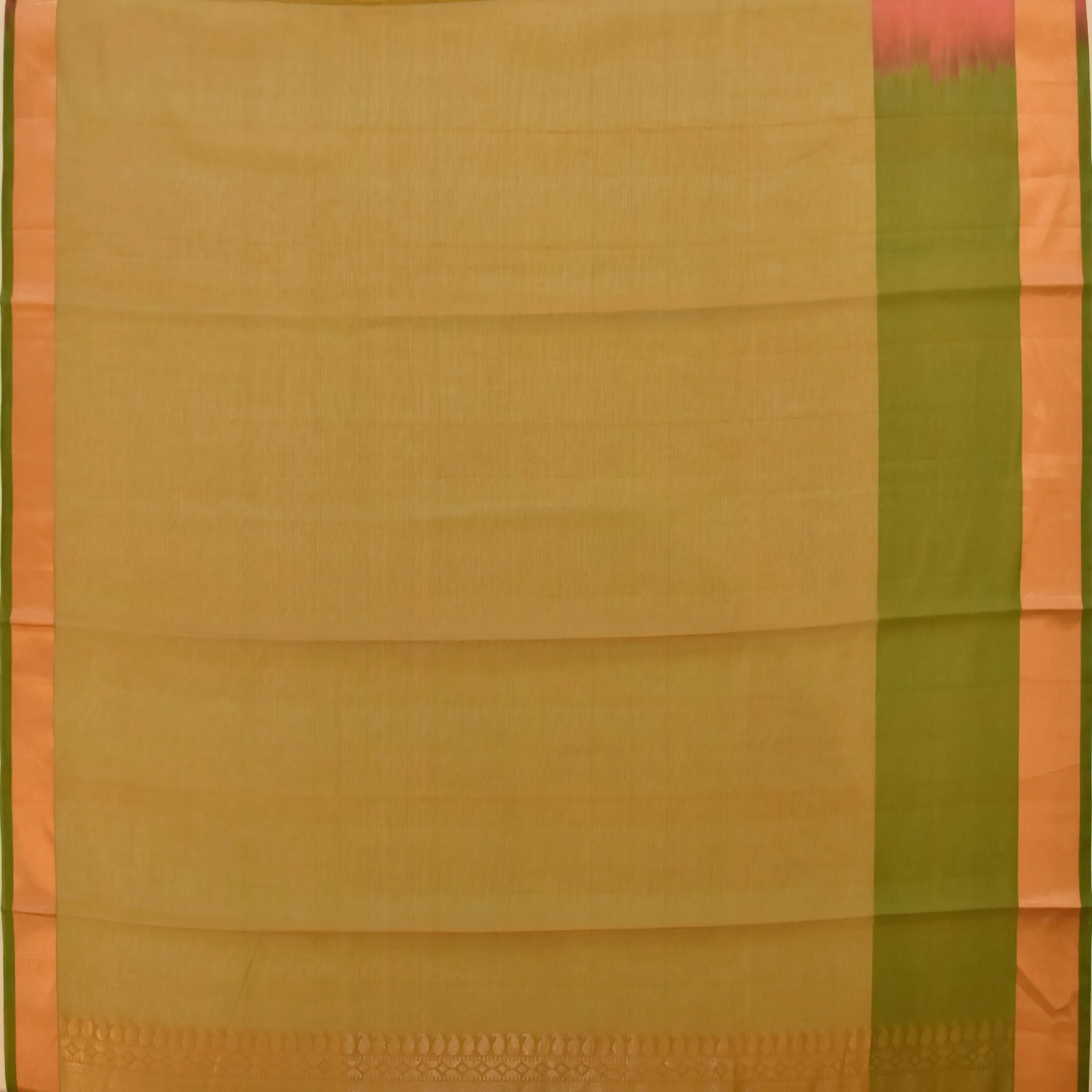 Handwoven Orange with Green Silk Cotton Saree - 264N001796DSS