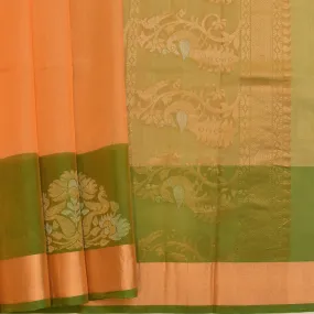 Handwoven Orange with Green Silk Cotton Saree - 264N001796DSS