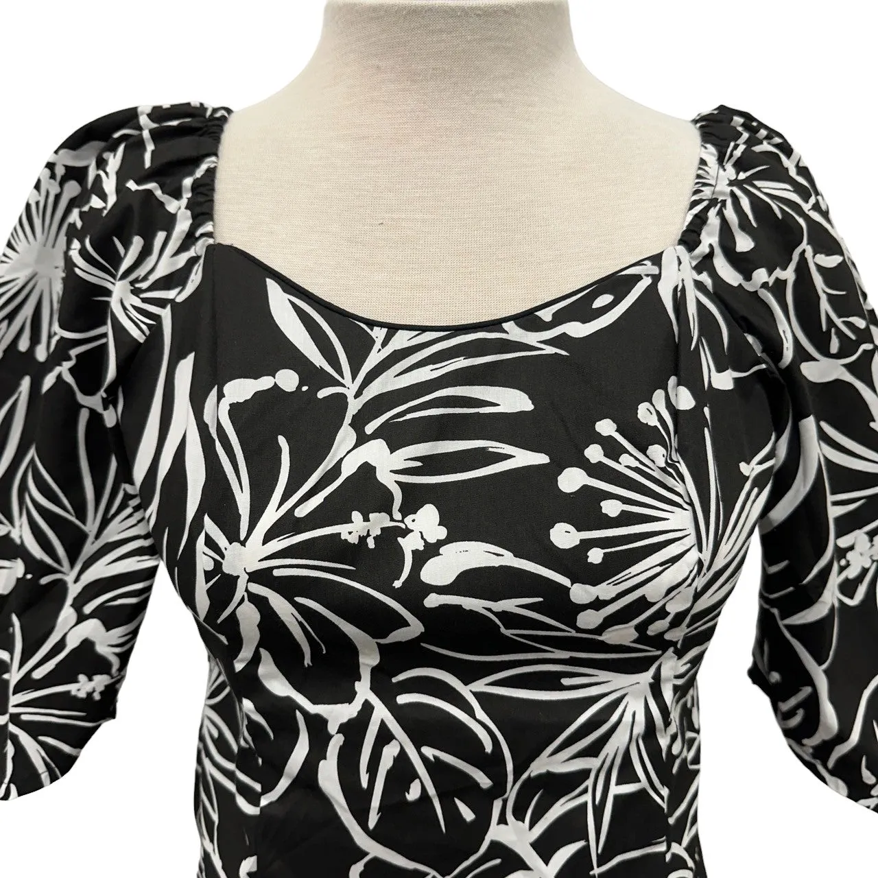 Hawaiian Half Sleeve Blouse | Black Hibiscus - 286B