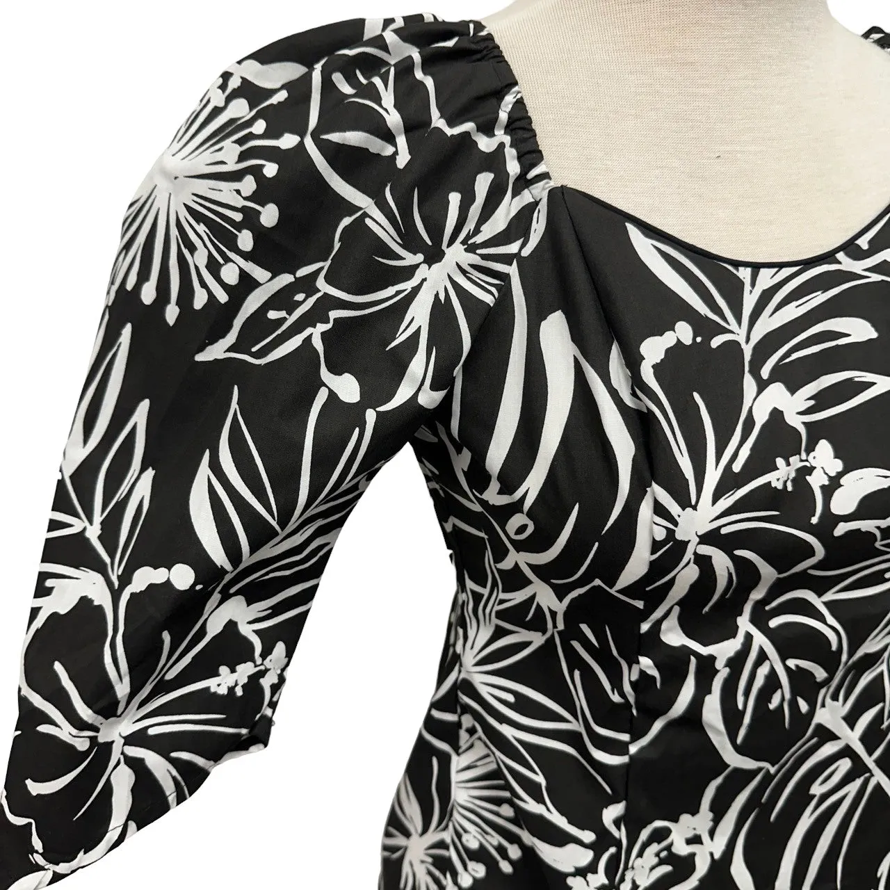 Hawaiian Half Sleeve Blouse | Black Hibiscus - 286B