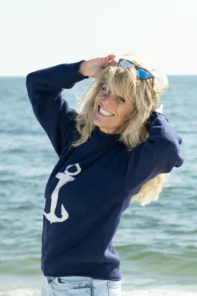 Hyannis Anchor Roll Neck Sweater Navy