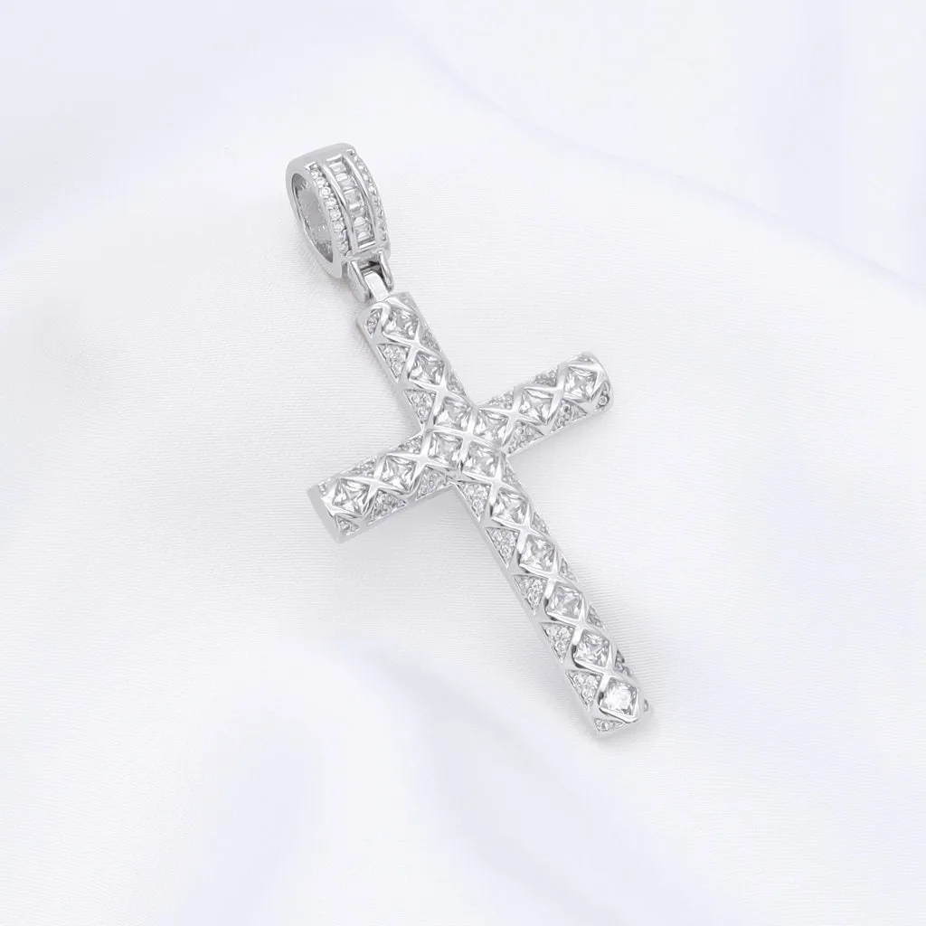 Iced Out Cross Pendant - Silver