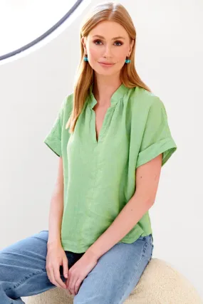 Jay Popover Blouse Washed Green Tea Linen