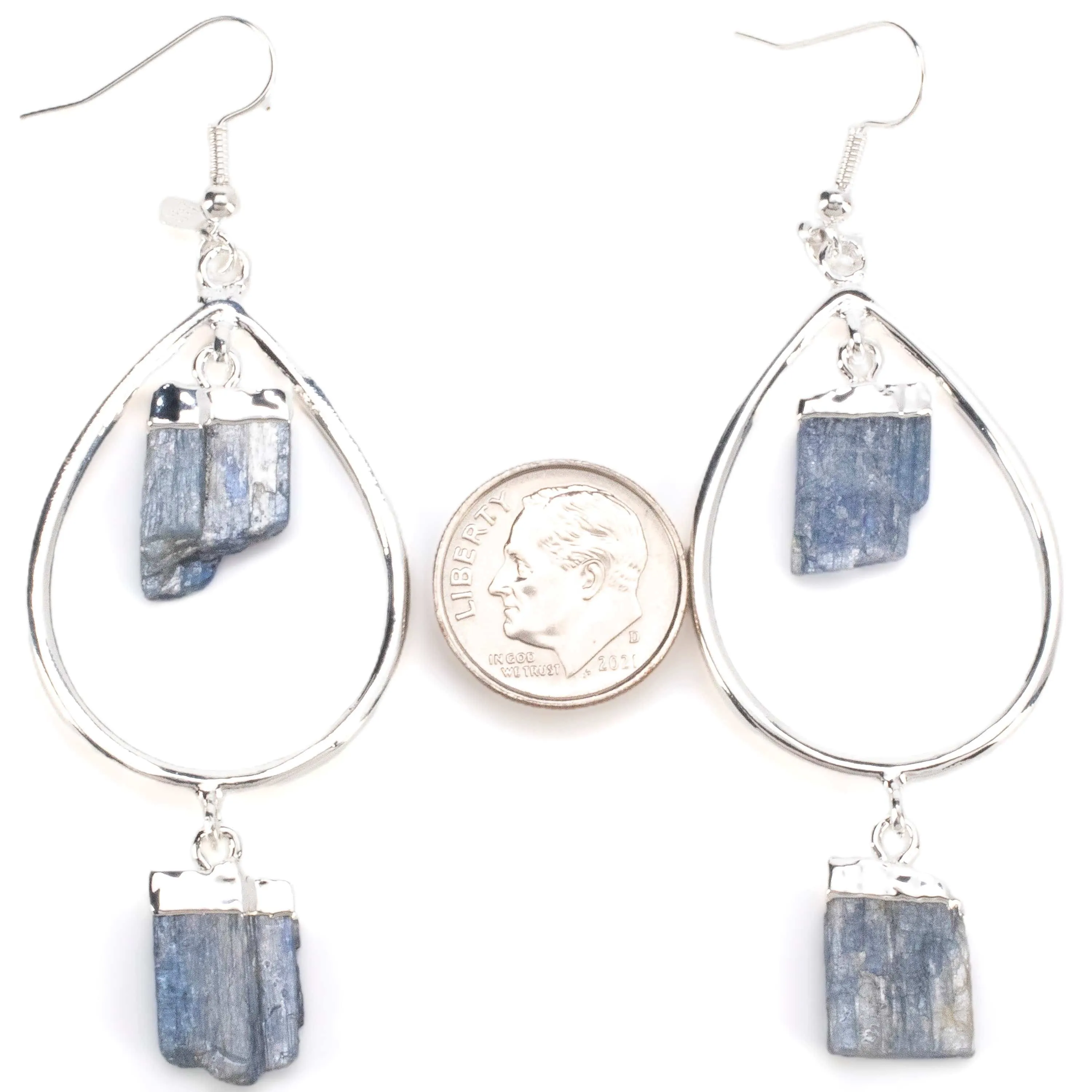 Kyanite Crystal Drop Earrings with French Hook