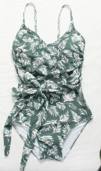 Leaves Print One Piece Swimsuit