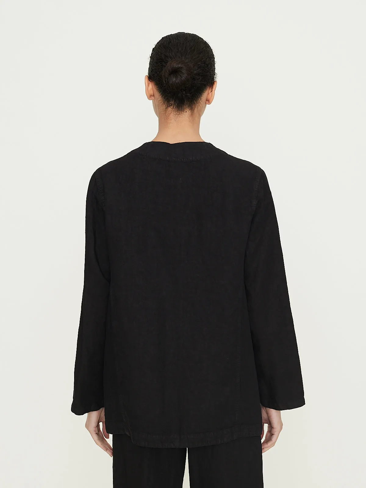 Linen Shirt Jacket in Black