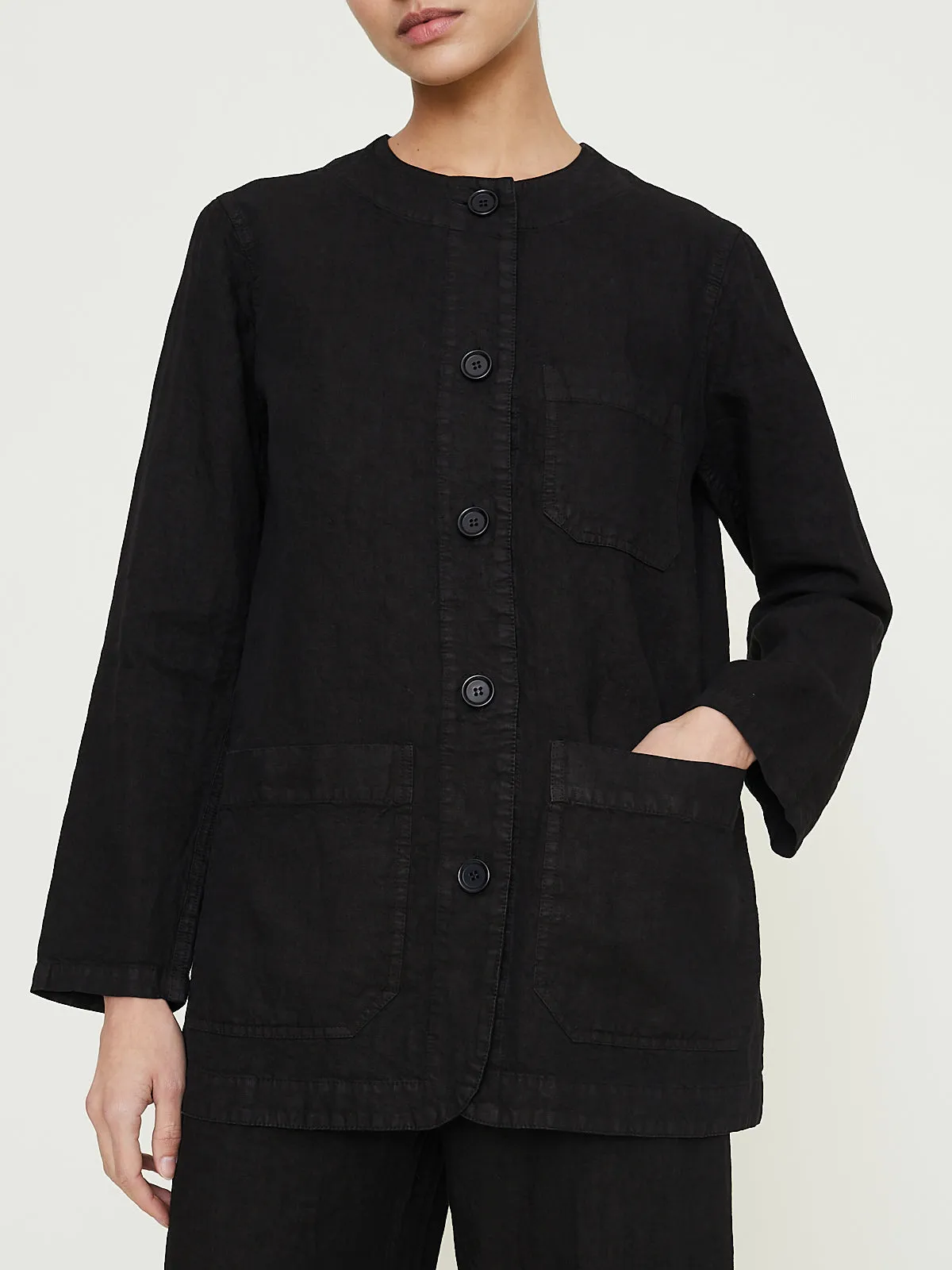 Linen Shirt Jacket in Black